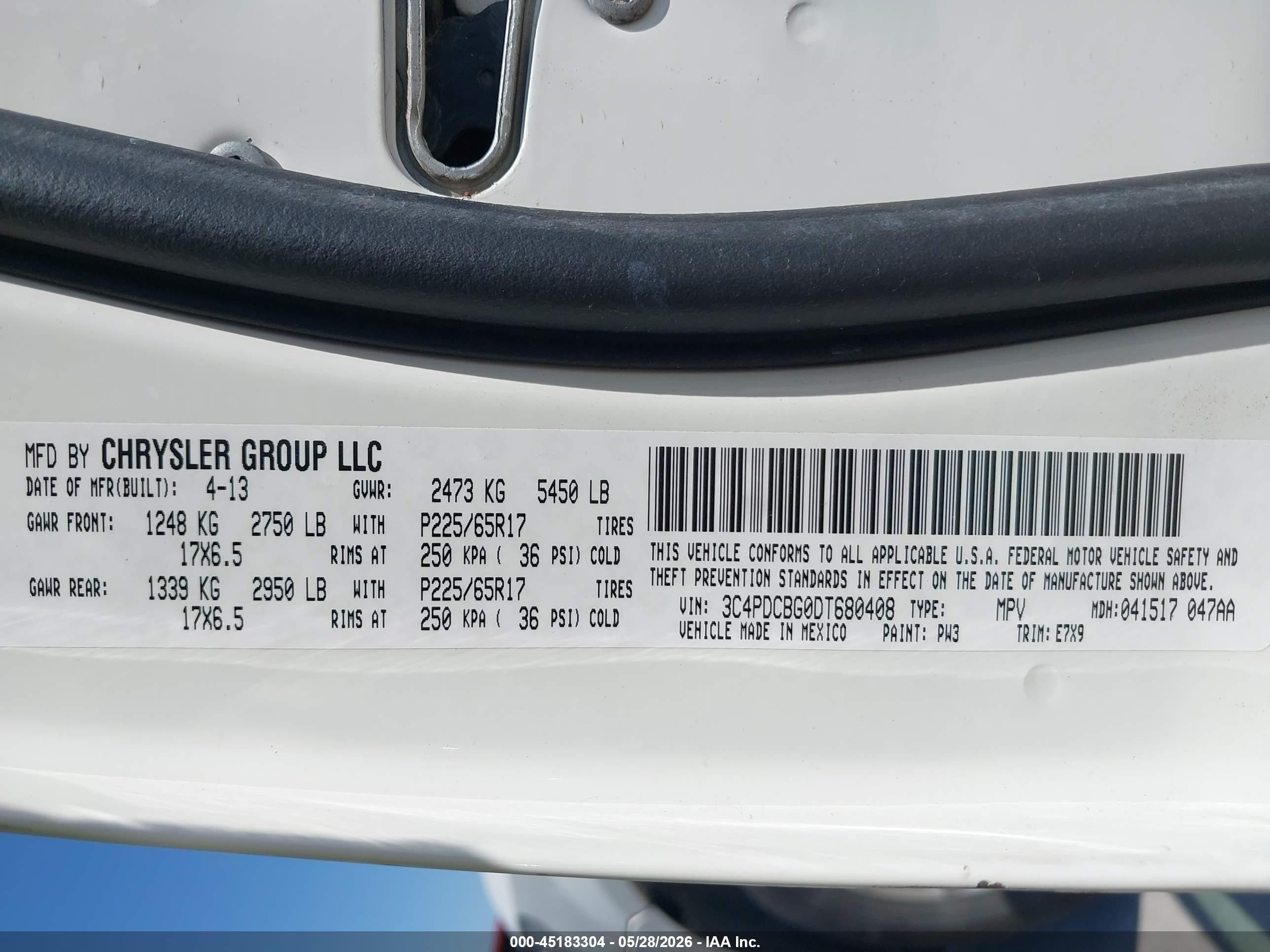 2013 Dodge Journey Sxt White vin: 3C4PDCBG0DT680408