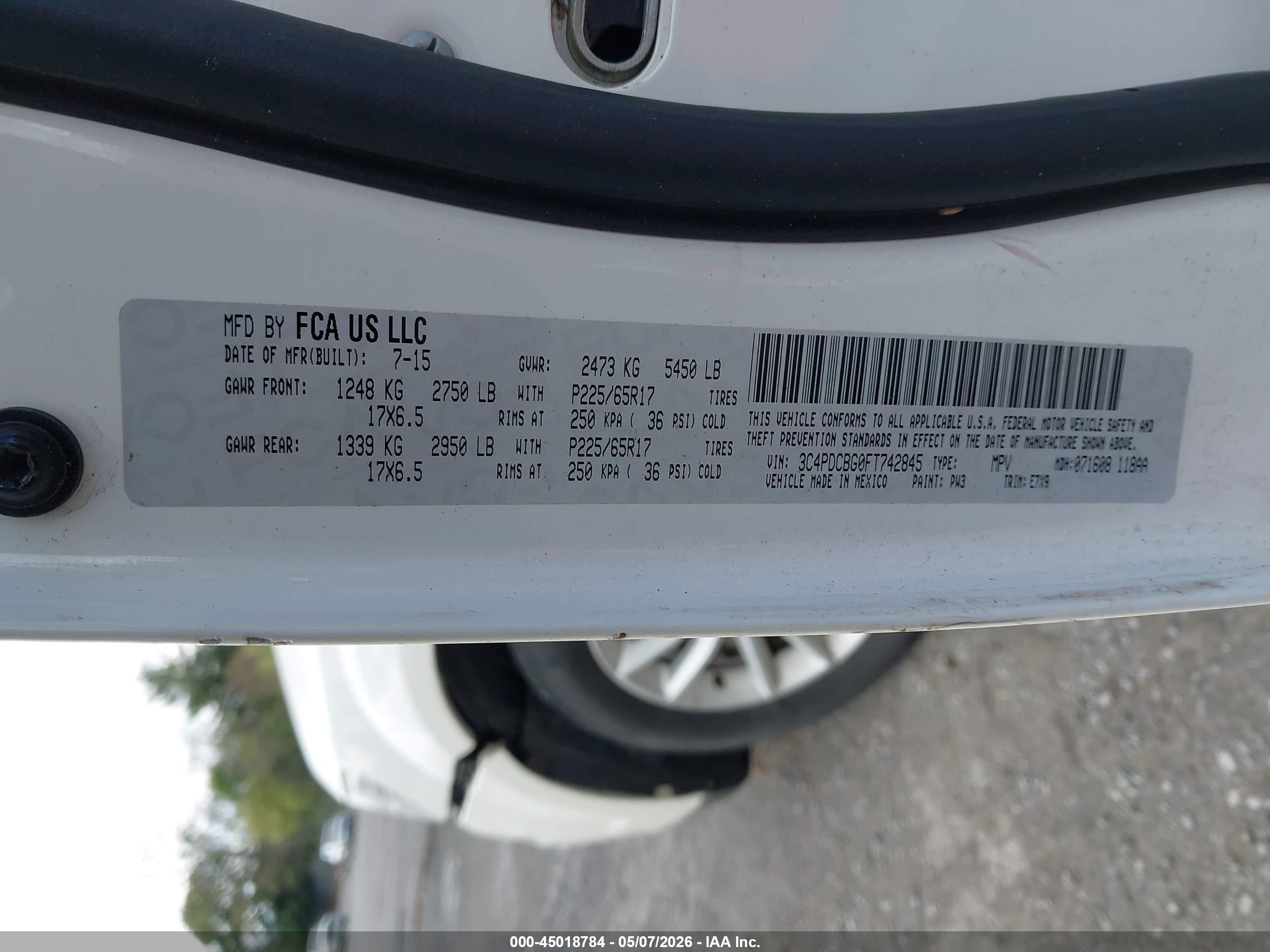 2015 Dodge Journey Sxt White vin: 3C4PDCBG0FT742845