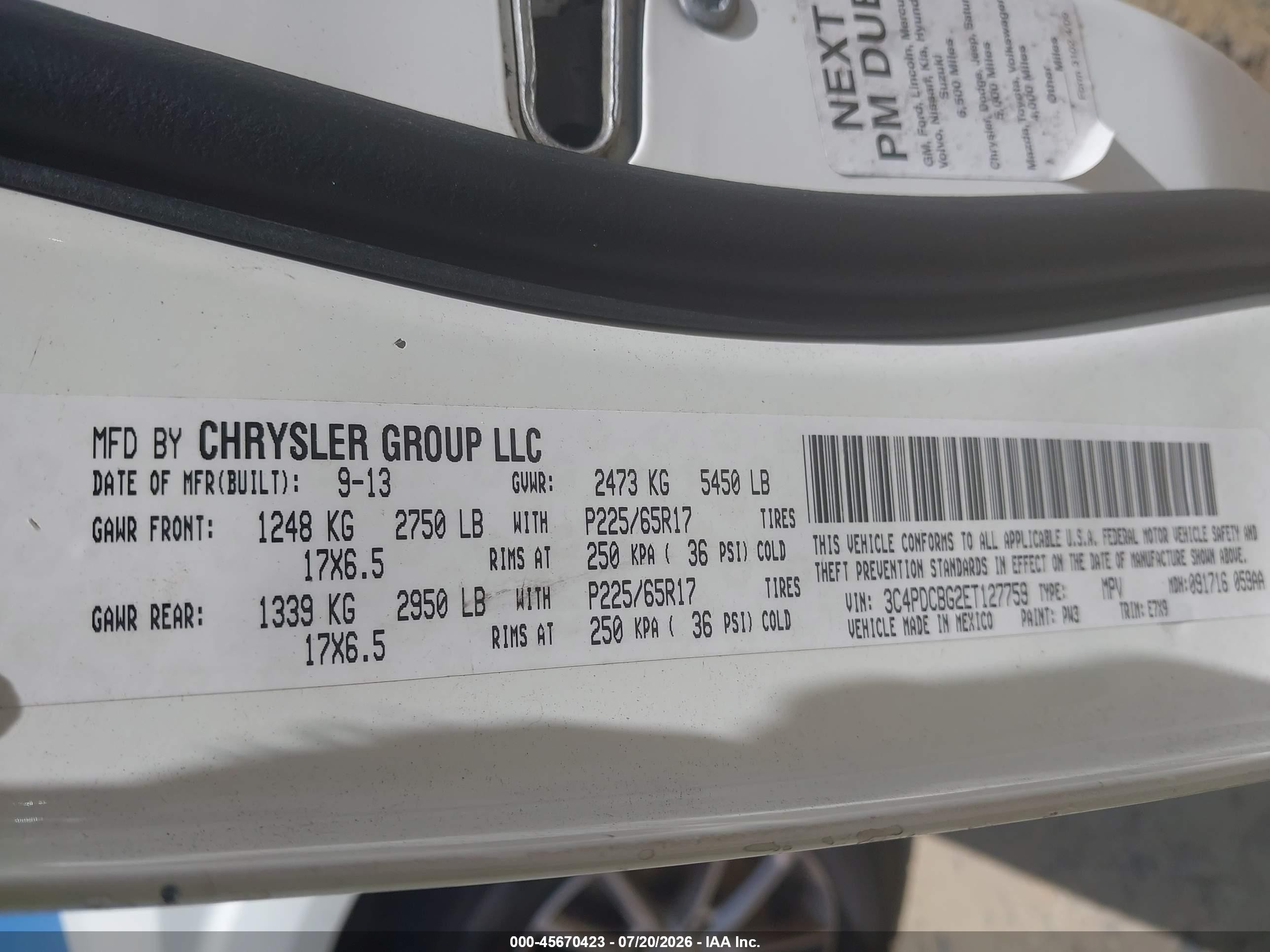 2014 Dodge Journey Sxt White vin: 3C4PDCBG2ET127759