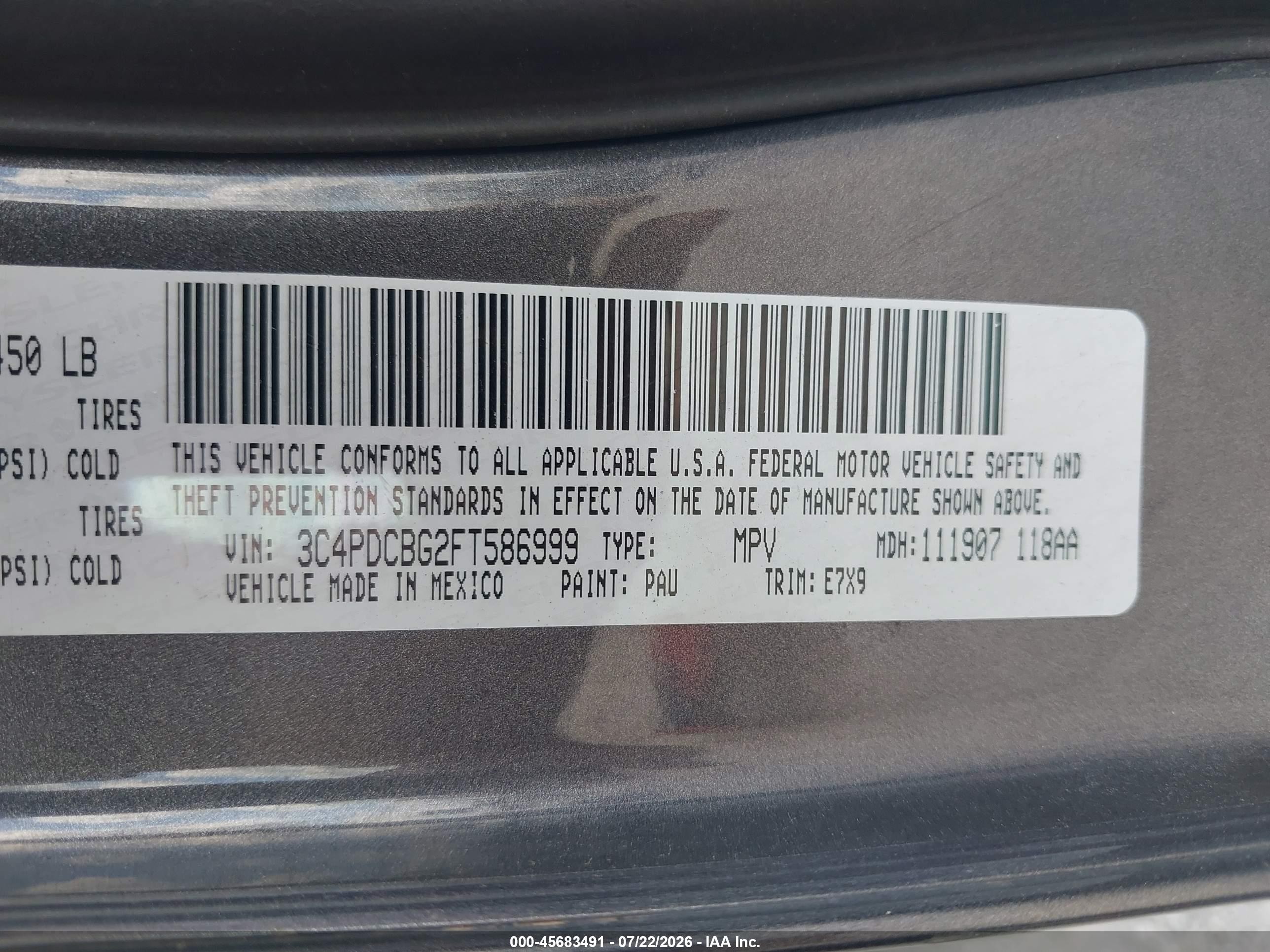 2015 Dodge Journey Sxt Gray vin: 3C4PDCBG2FT586999