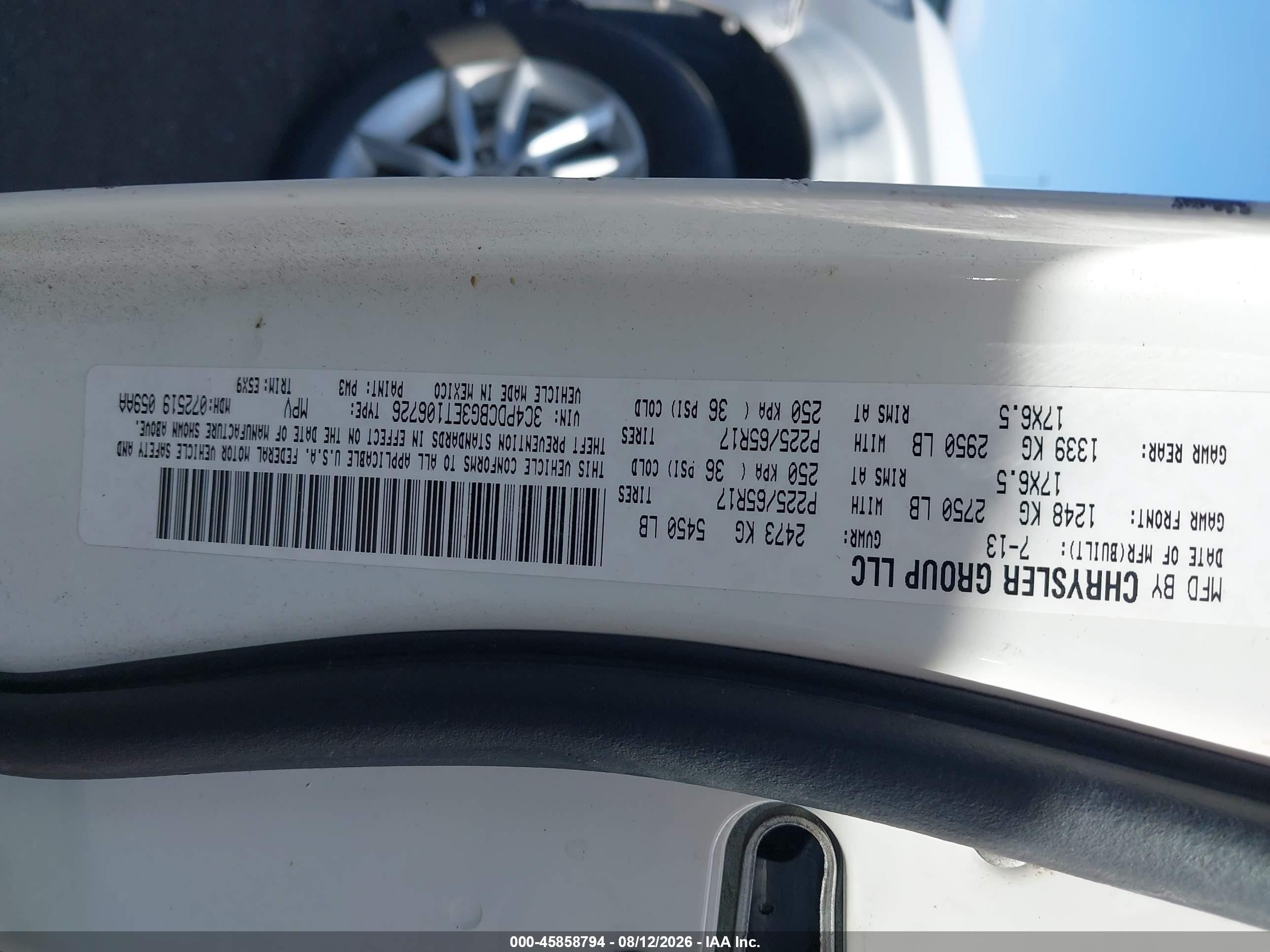 2014 Dodge Journey Sxt White vin: 3C4PDCBG3ET106726