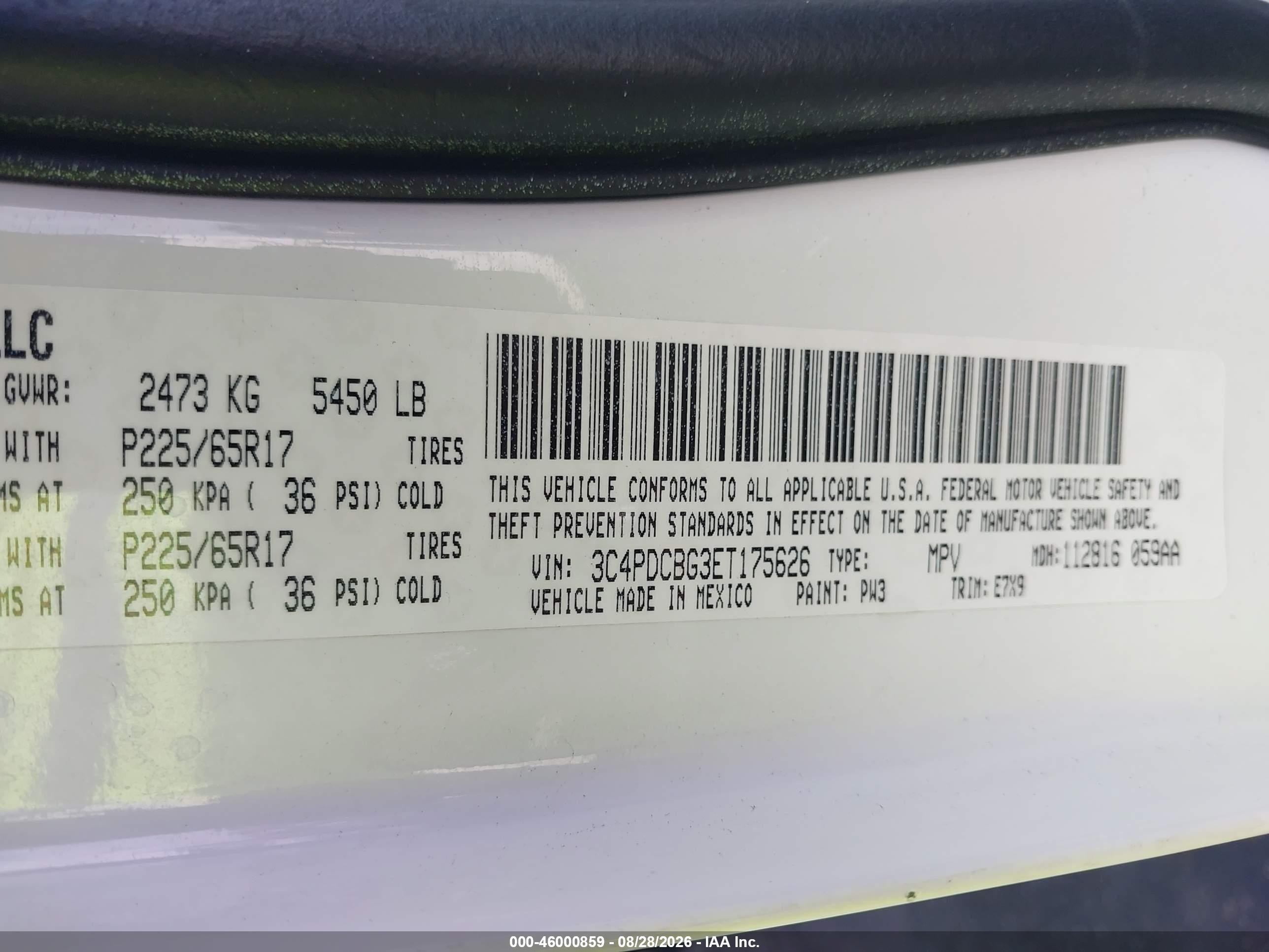2014 Dodge Journey Sxt White vin: 3C4PDCBG3ET175626