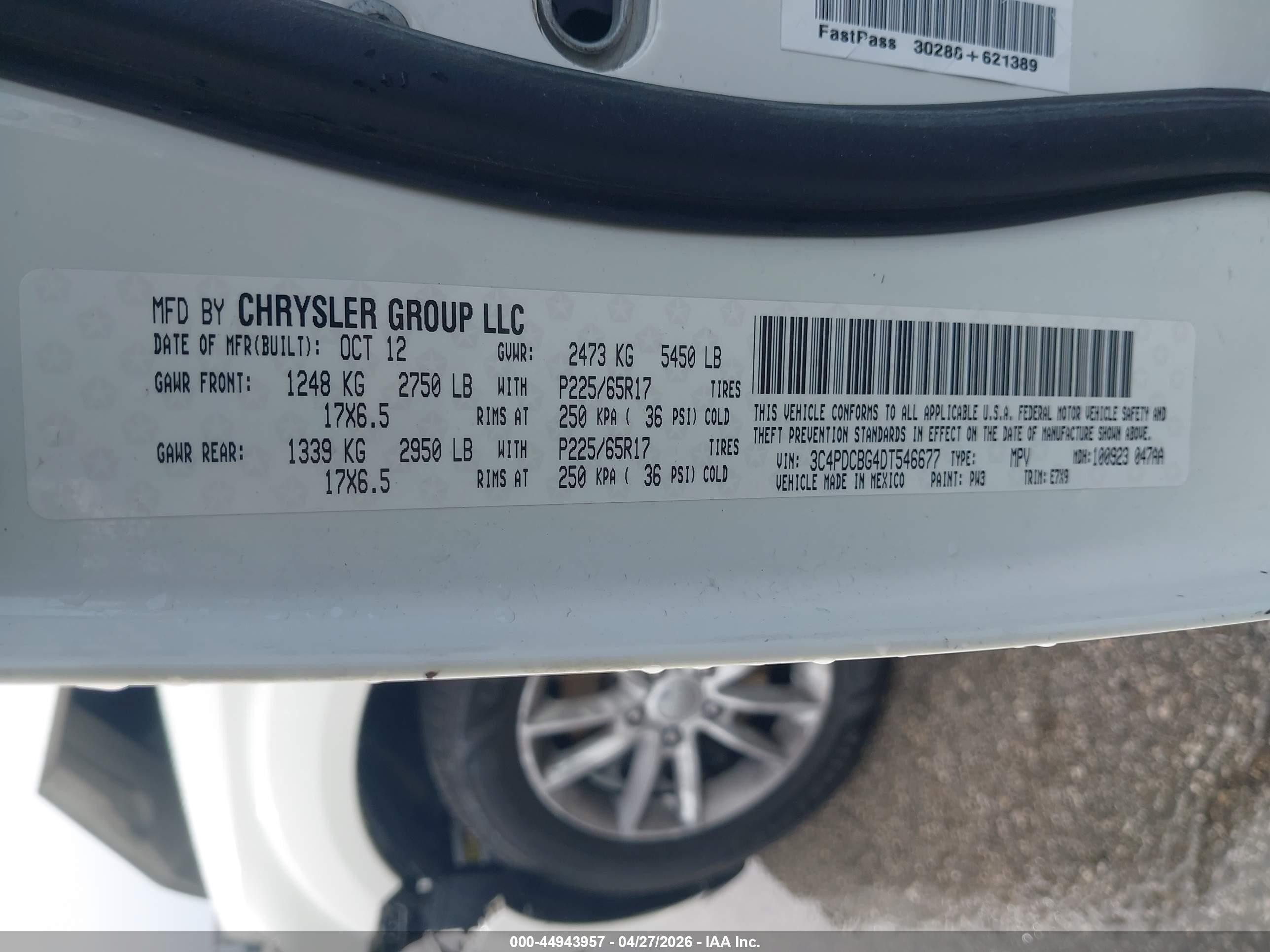 2013 Dodge Journey Sxt White vin: 3C4PDCBG4DT546677