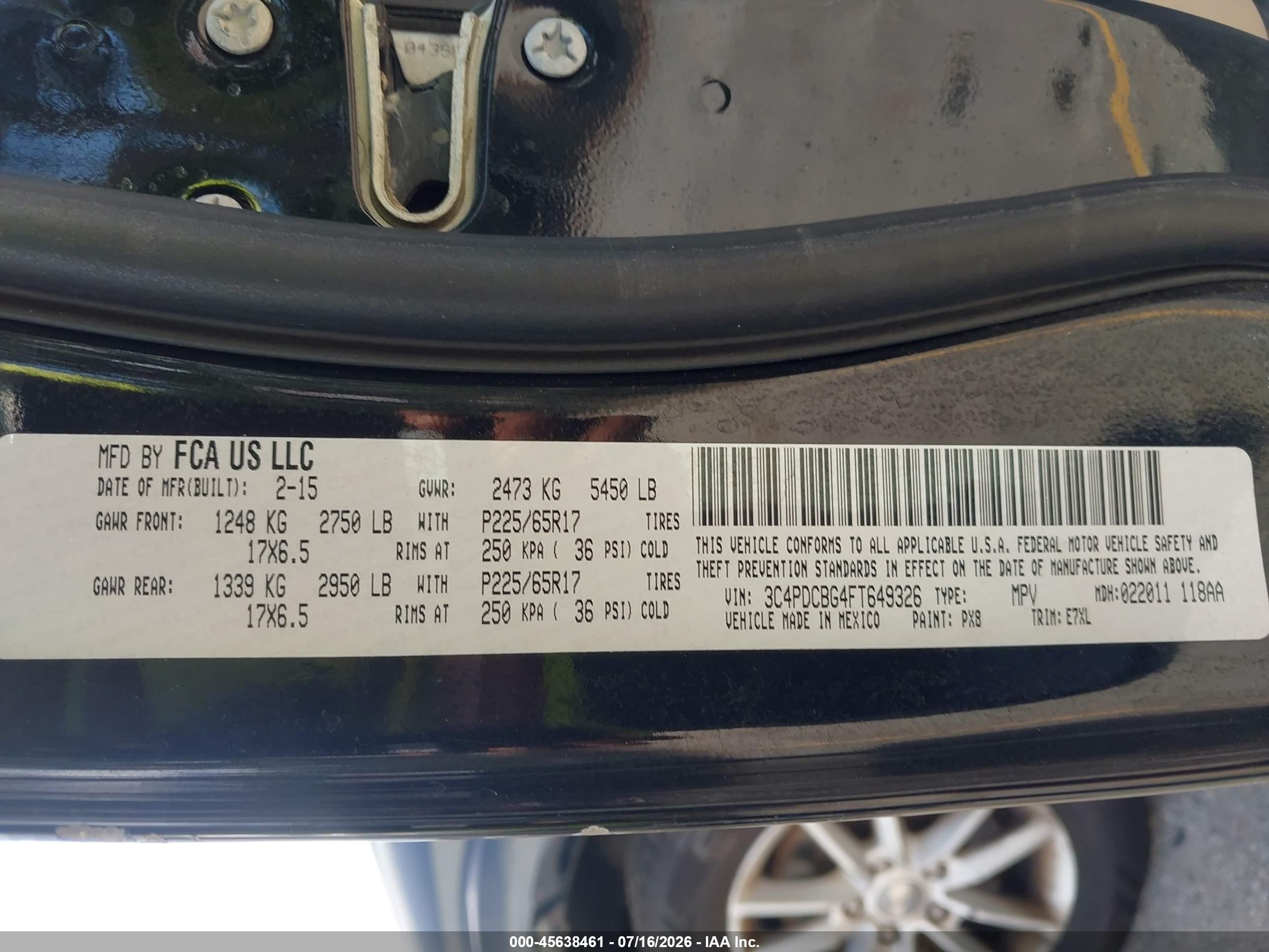 2015 Dodge Journey Sxt Черный vin: 3C4PDCBG4FT649326