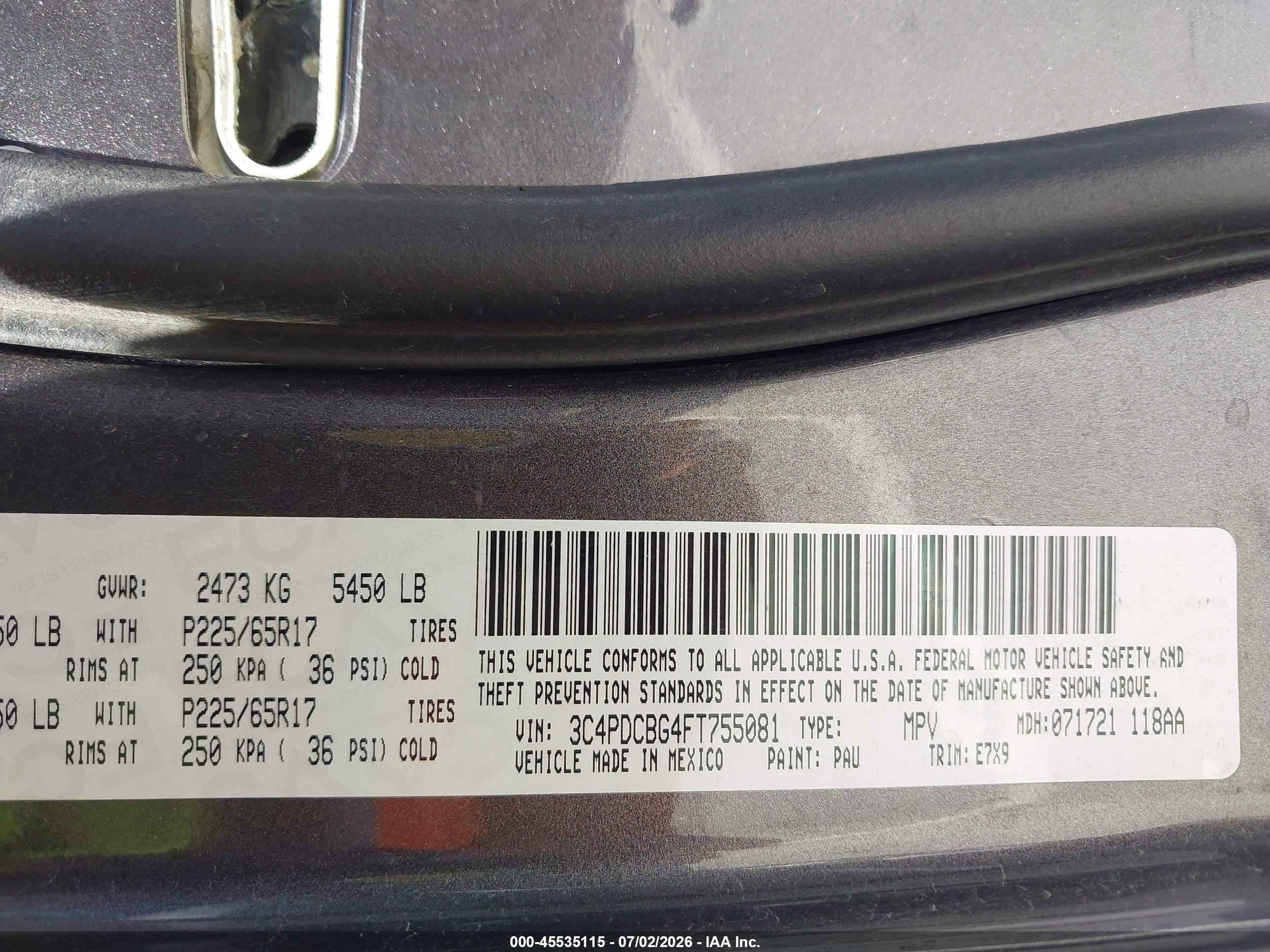 2015 Dodge Journey Sxt Gray vin: 3C4PDCBG4FT755081