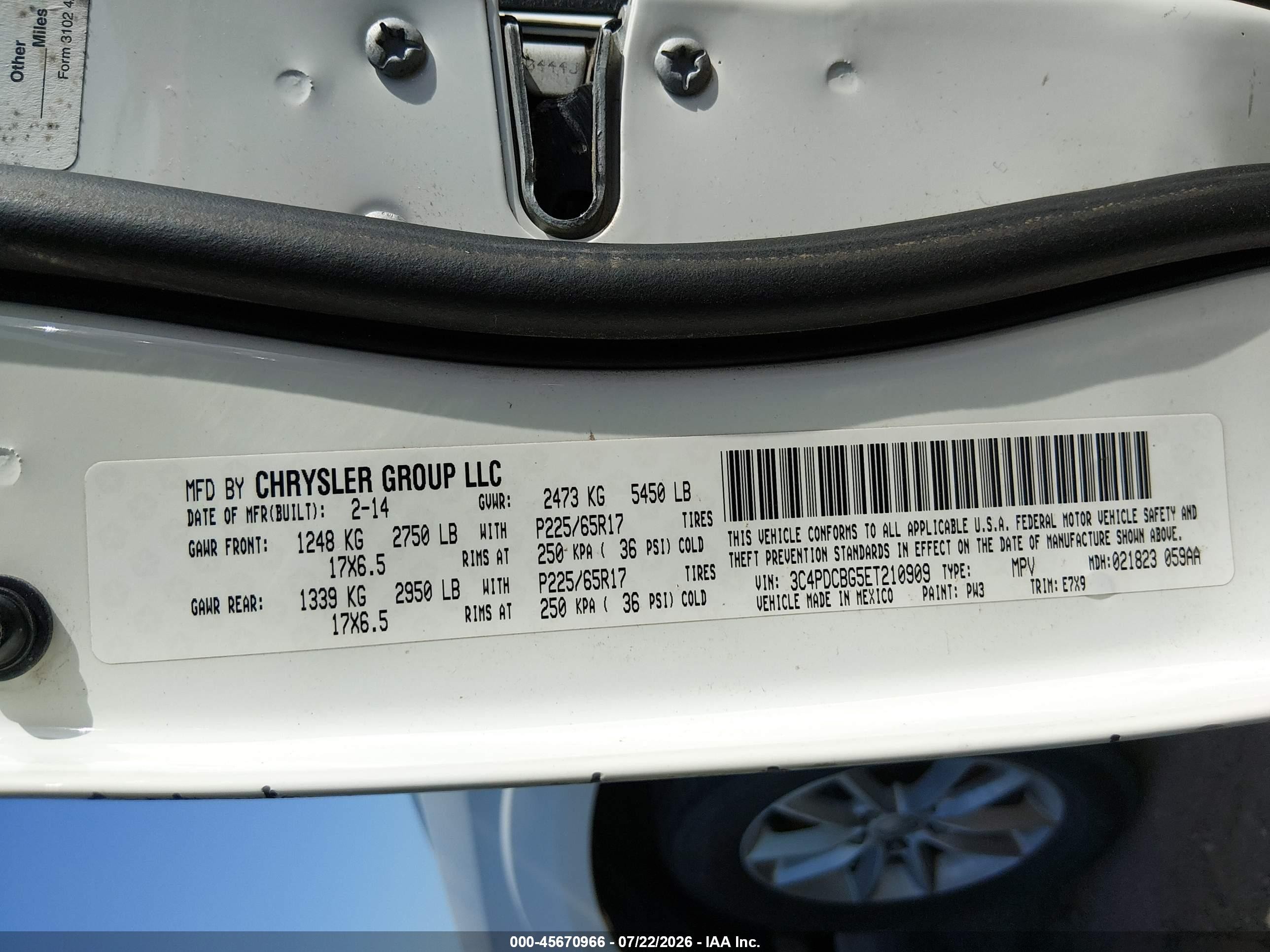 2014 Dodge Journey Sxt White vin: 3C4PDCBG5ET210909