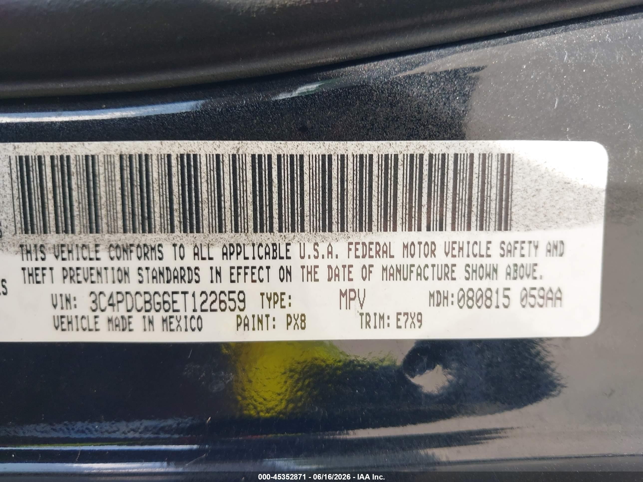 2014 Dodge Journey Sxt Black vin: 3C4PDCBG6ET122659