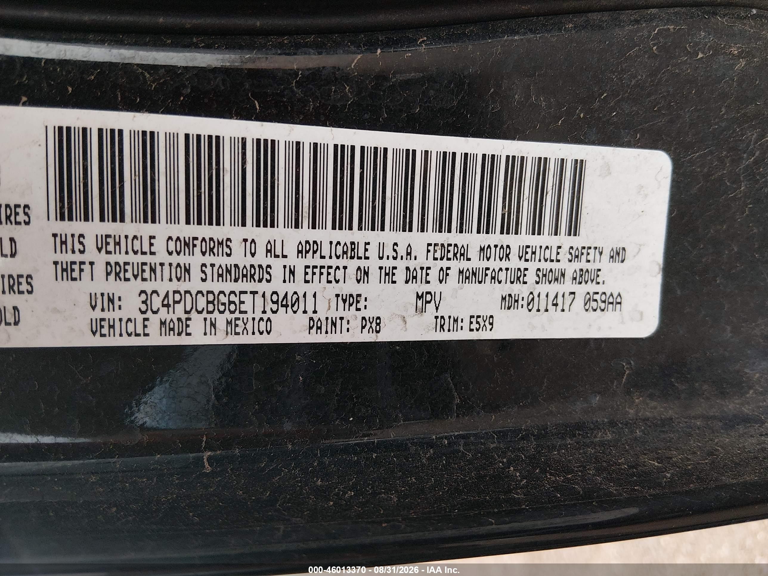 2014 Dodge Journey Sxt Black vin: 3C4PDCBG6ET194011