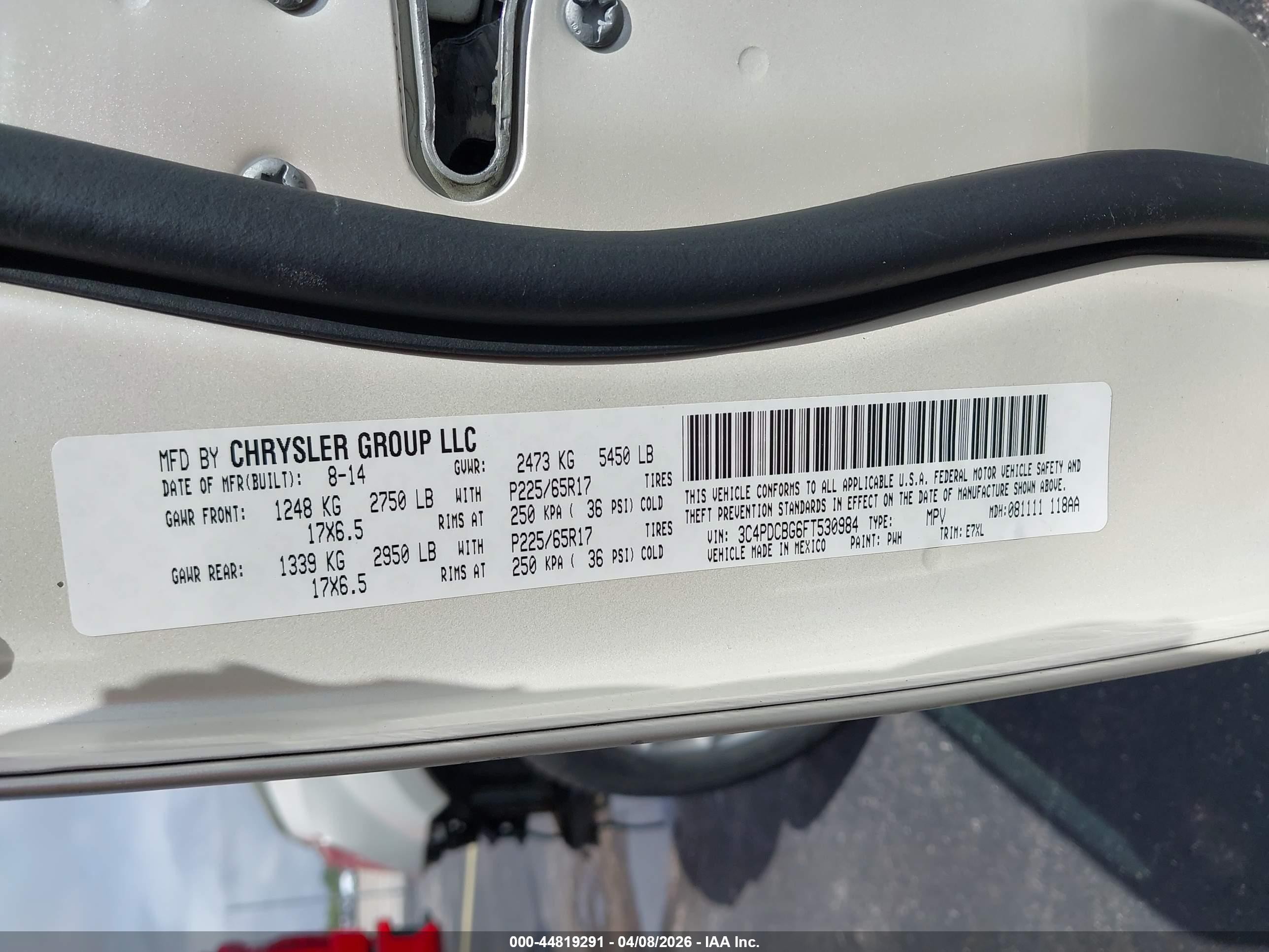 2015 Dodge Journey Sxt White vin: 3C4PDCBG6FT530984