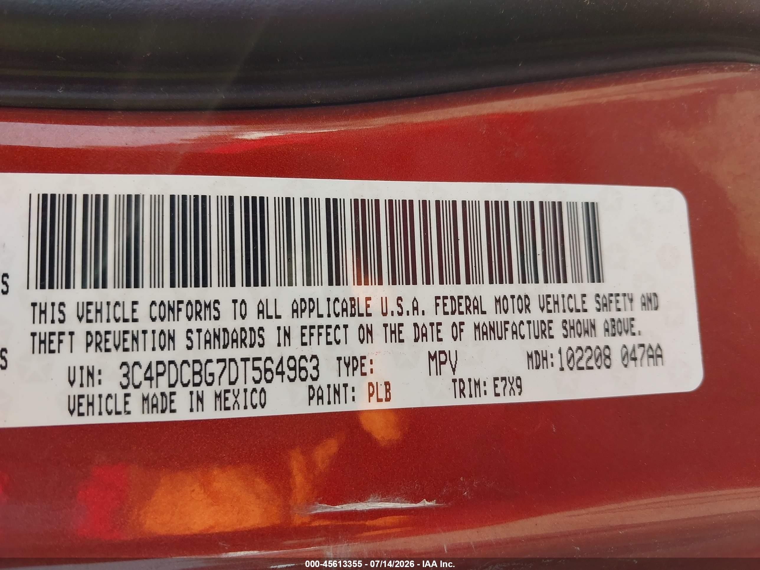 2013 Dodge Journey Sxt Orange vin: 3C4PDCBG7DT564963