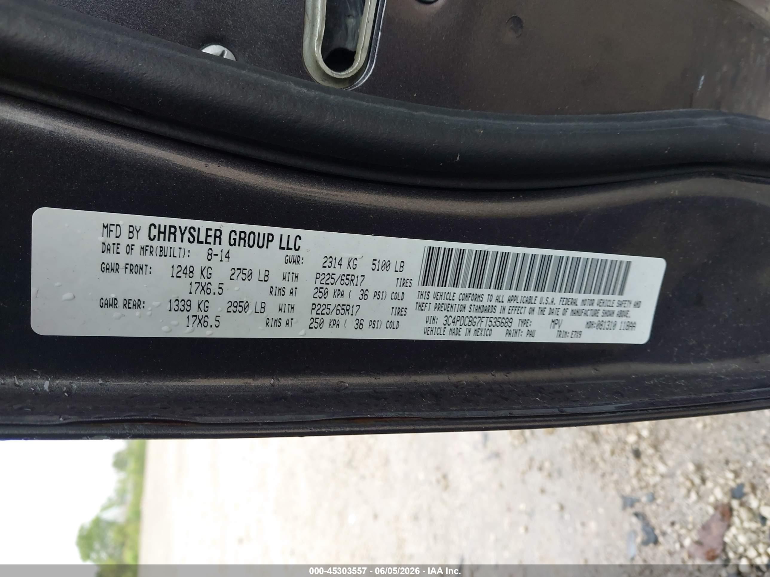 2015 Dodge Journey Sxt Gray vin: 3C4PDCBG7FT535689