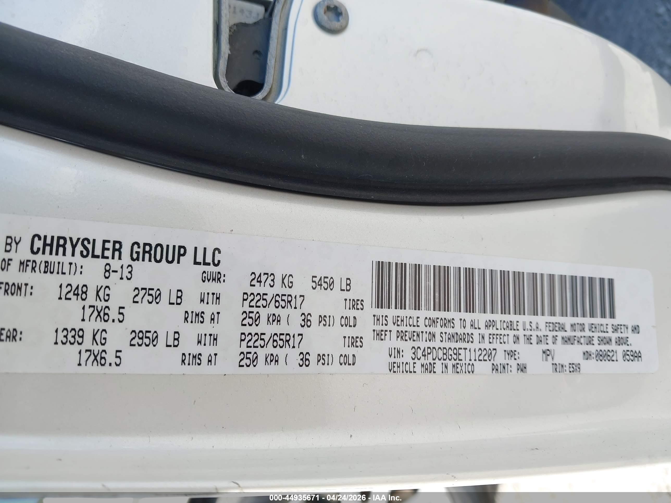 2014 Dodge Journey Sxt White vin: 3C4PDCBG9ET112207