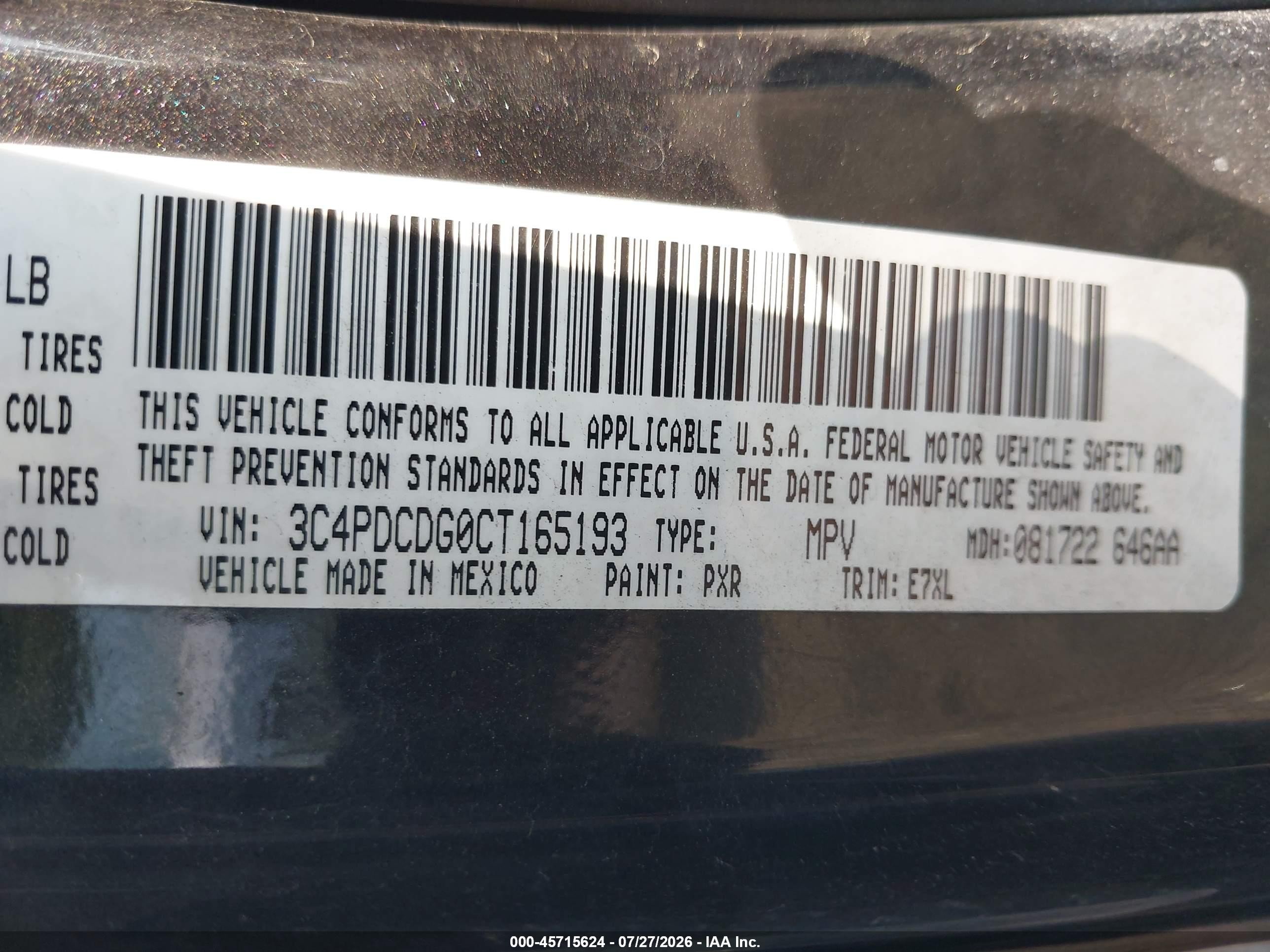 2012 Dodge Journey Crew Black vin: 3C4PDCDG0CT165193