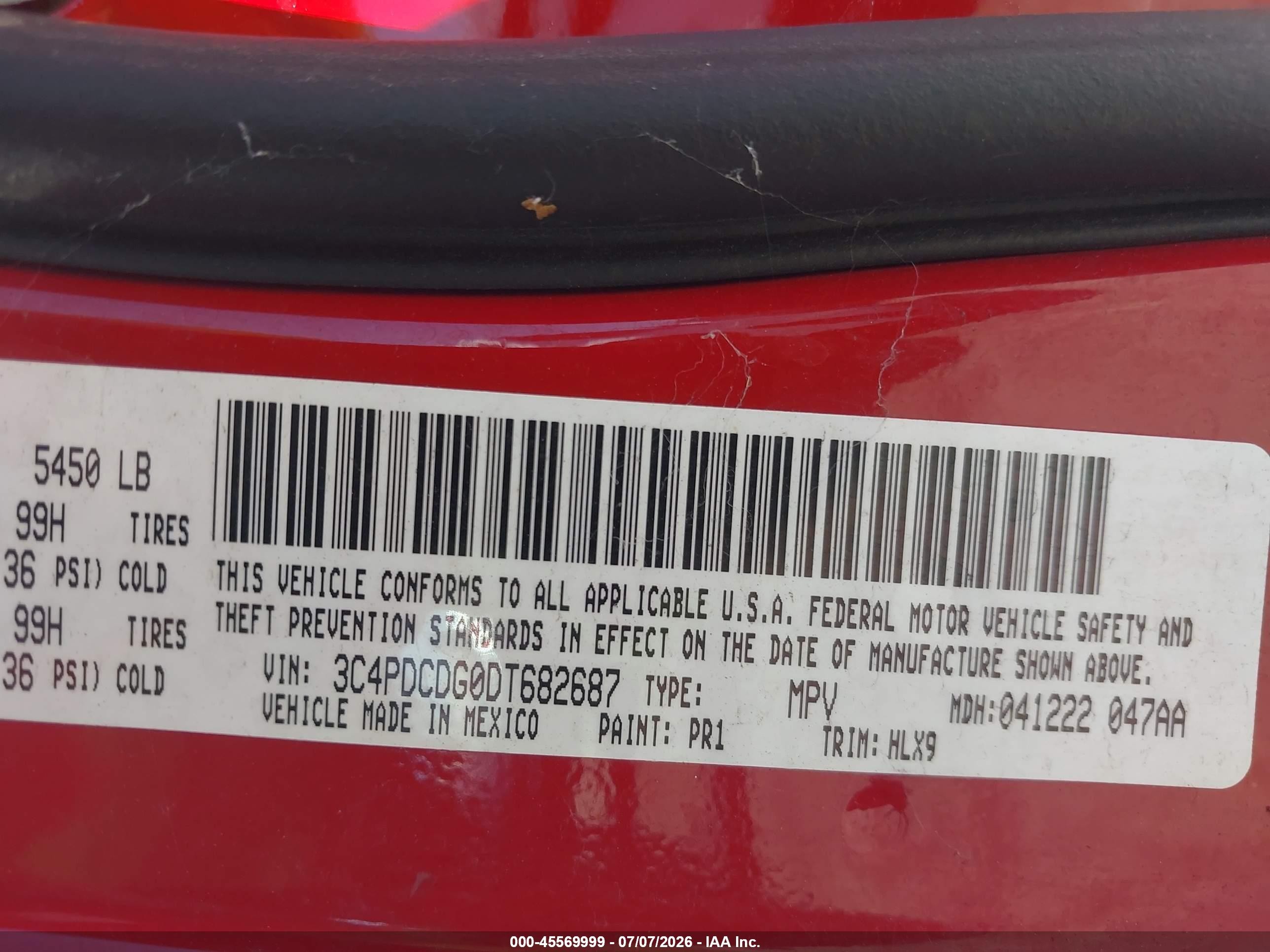 2013 Dodge Journey Crew Red vin: 3C4PDCDG0DT682687