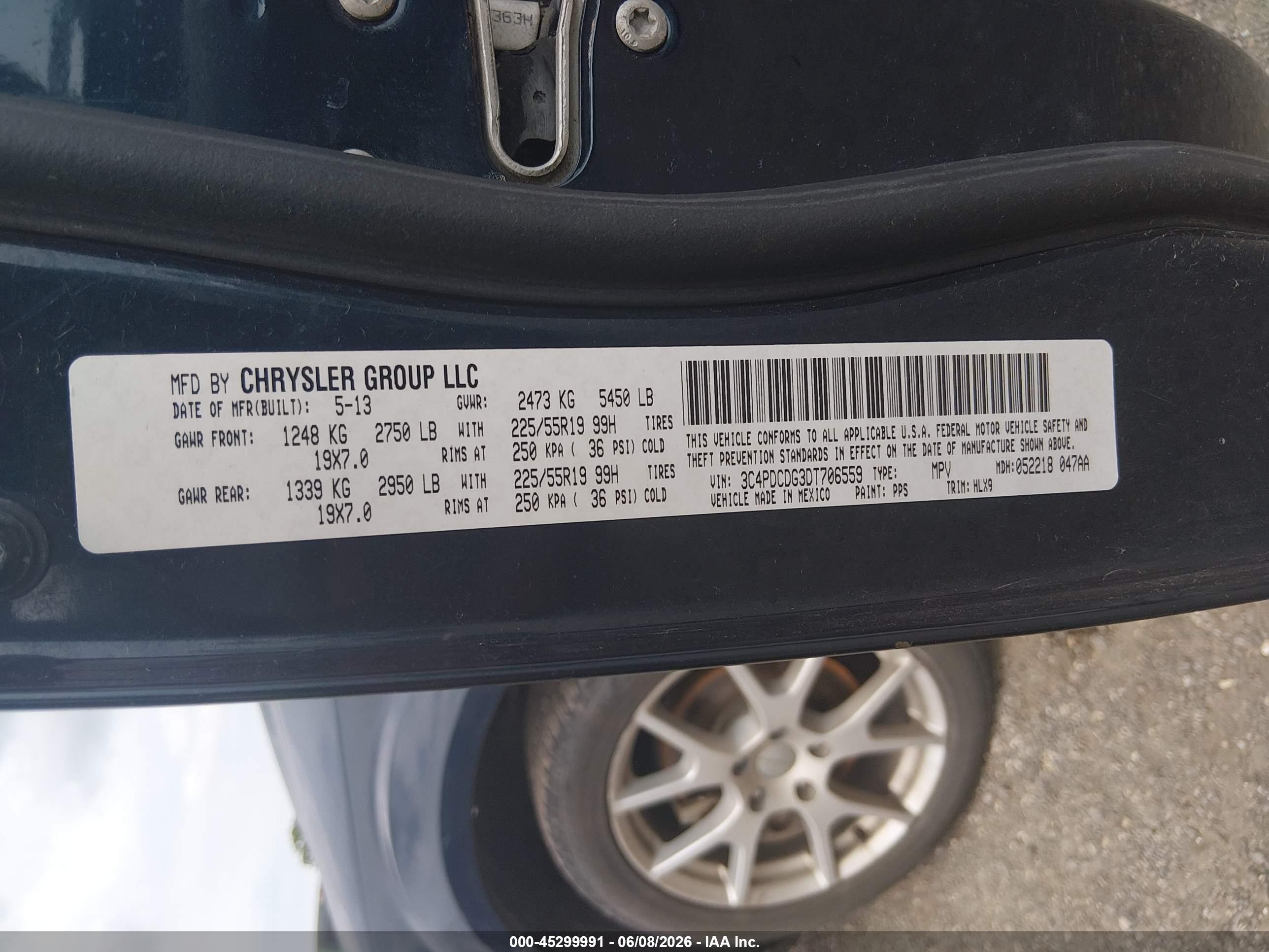 2013 Dodge Journey Crew Blue vin: 3C4PDCDG3DT706559