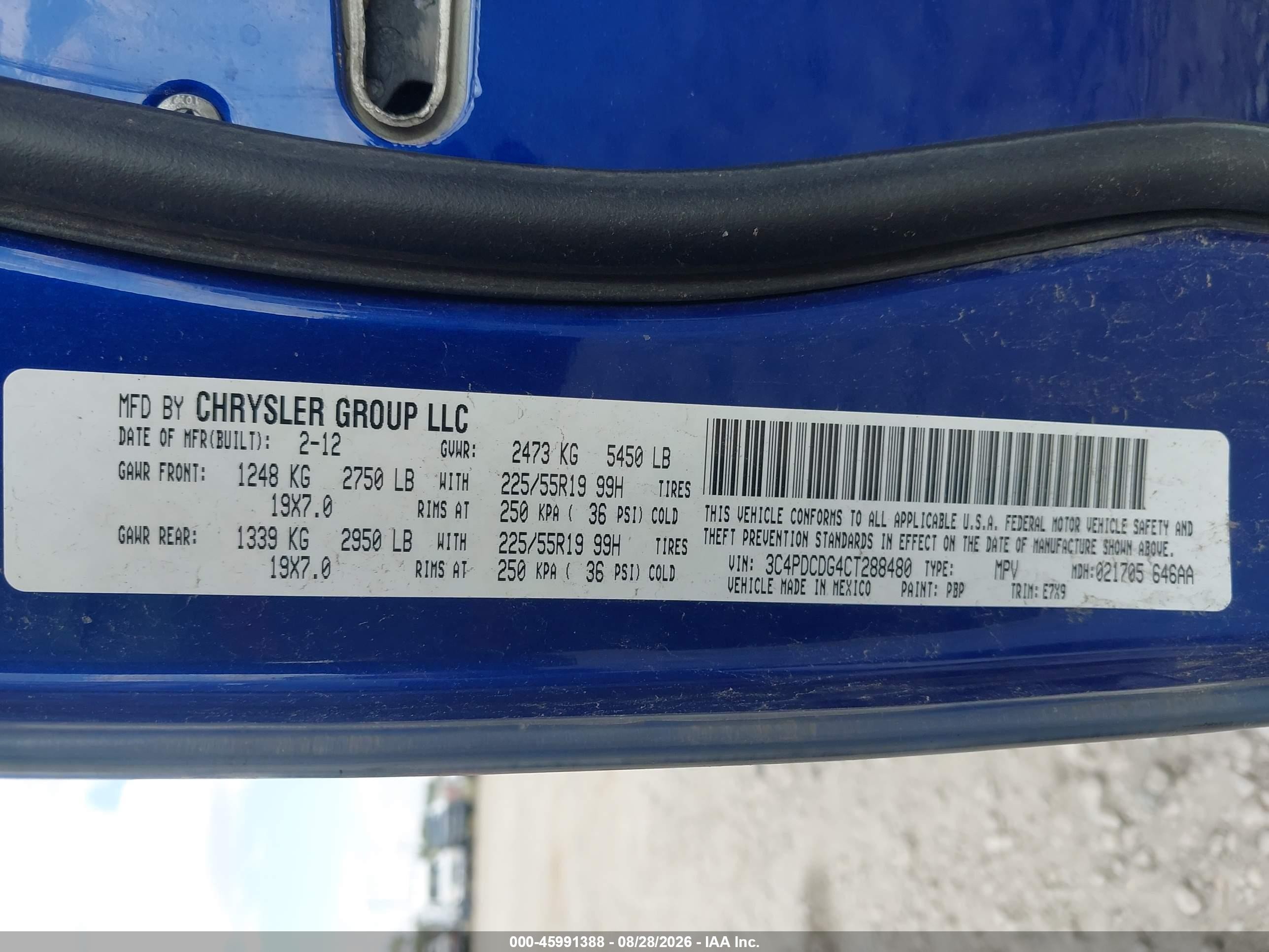 2012 Dodge Journey Crew Blue vin: 3C4PDCDG4CT288480