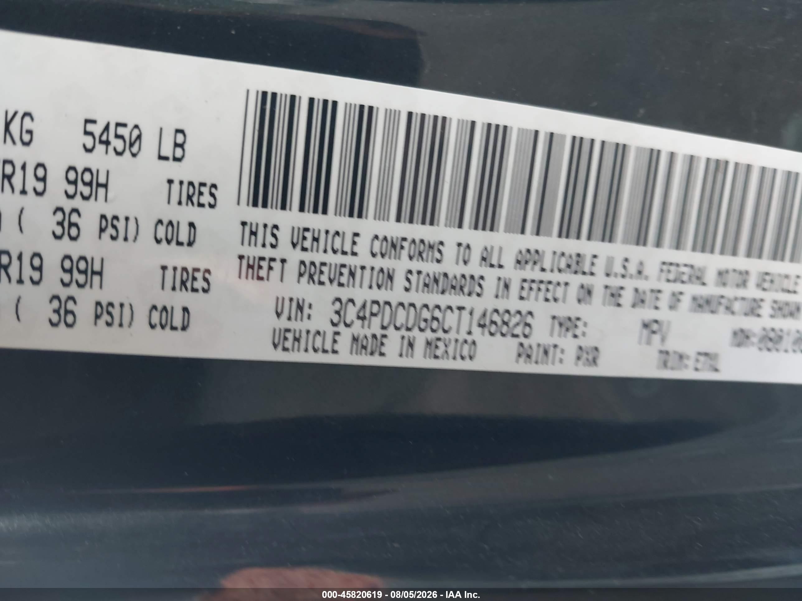 2012 Dodge Journey Crew Black vin: 3C4PDCDG6CT146826