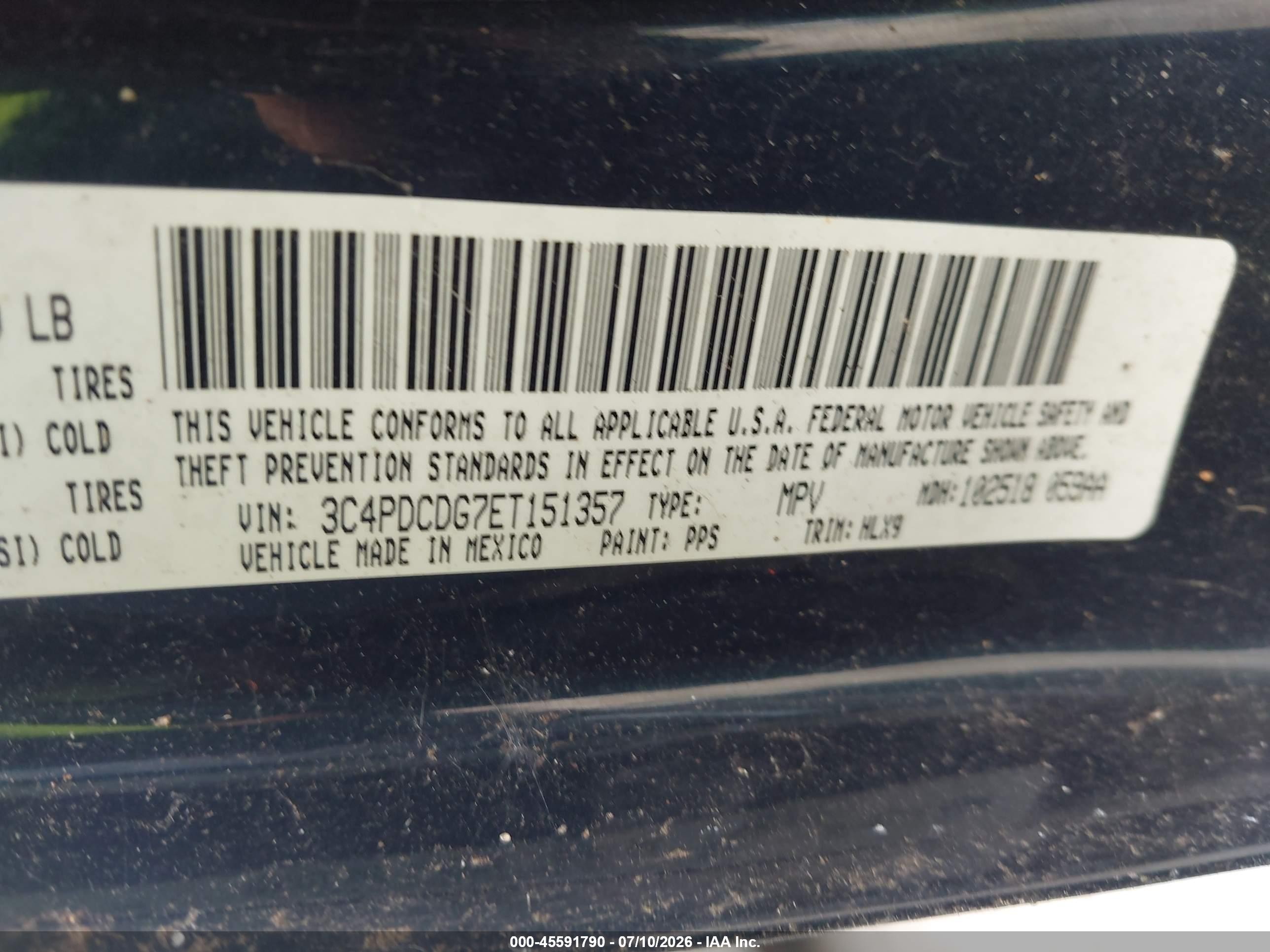 2014 Dodge Journey Limited Blue vin: 3C4PDCDG7ET151357