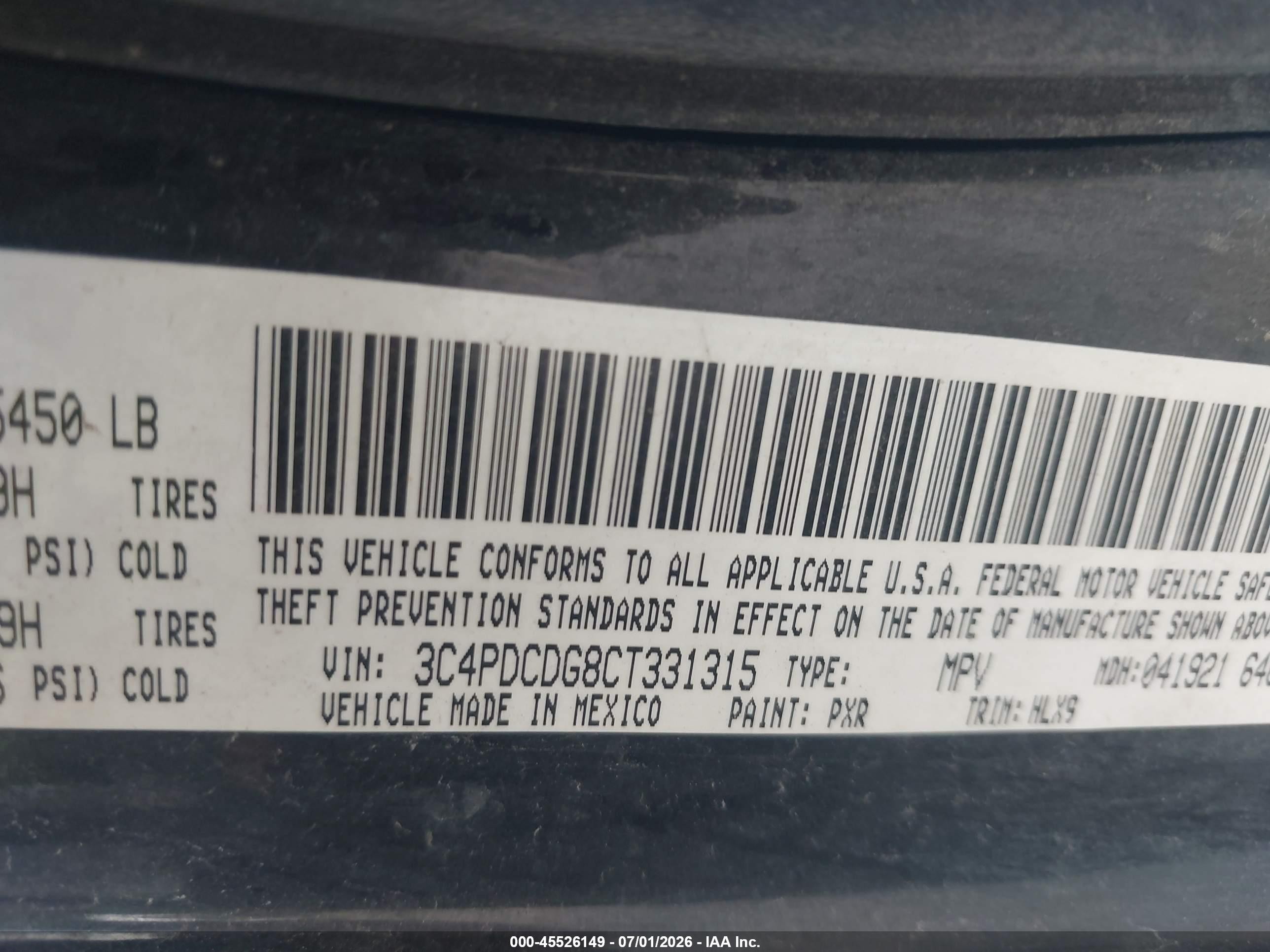 2012 Dodge Journey Crew Blue vin: 3C4PDCDG8CT331315