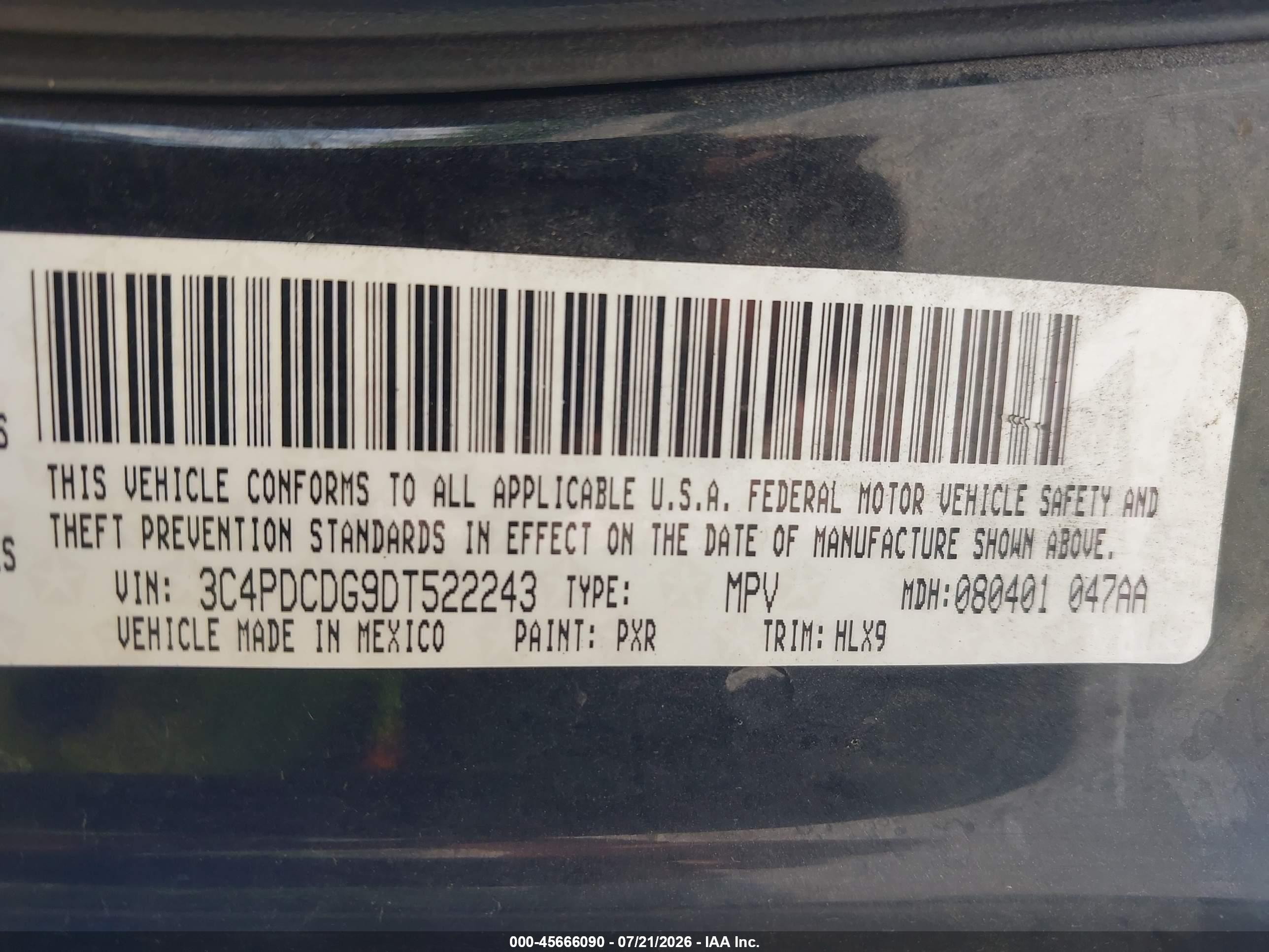 2013 Dodge Journey Crew Black vin: 3C4PDCDG9DT522243