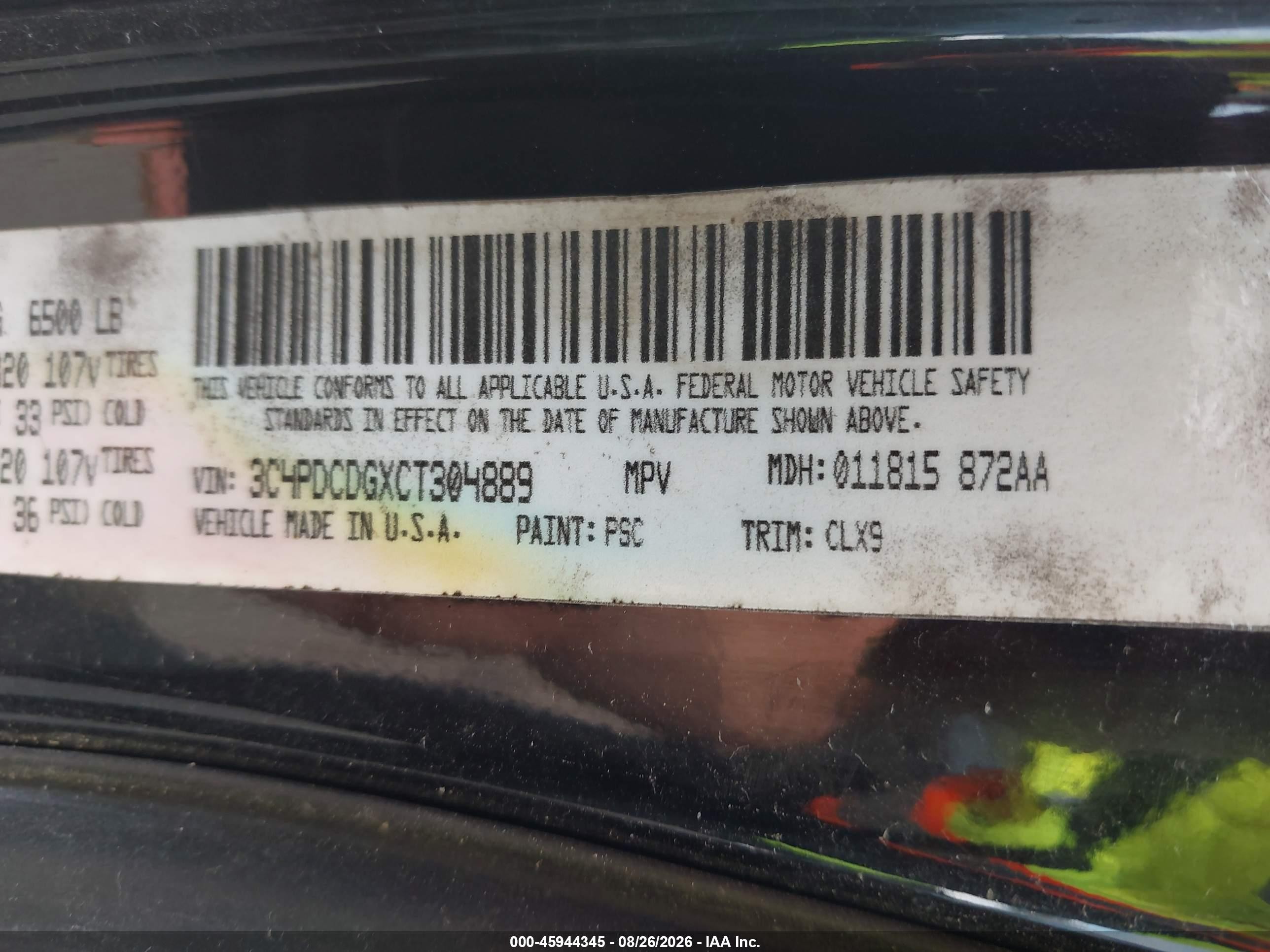 2012 Dodge Journey Crew Black vin: 3C4PDCDGXCT304889