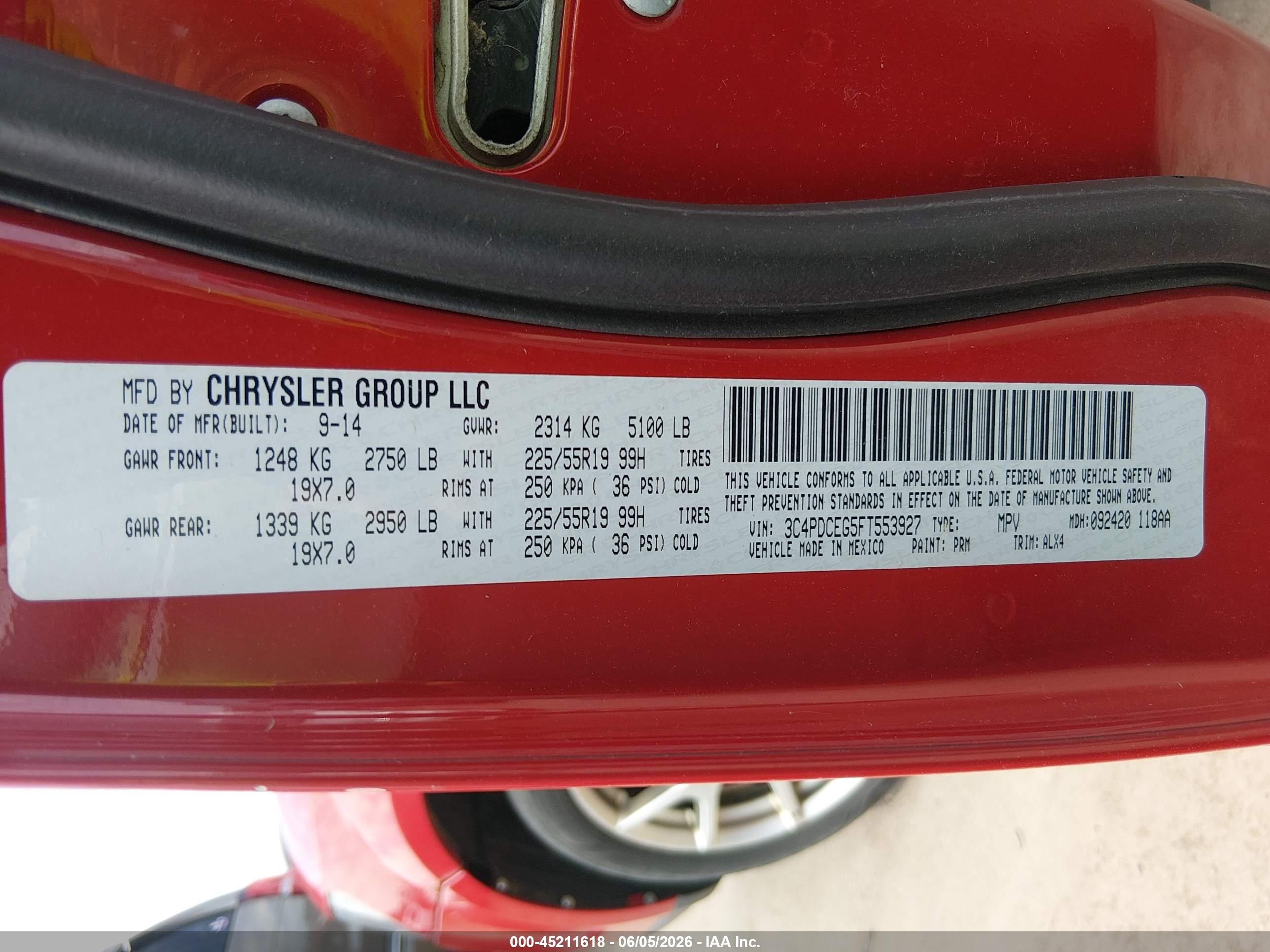 2015 Dodge Journey R/t Red vin: 3C4PDCEG5FT553927