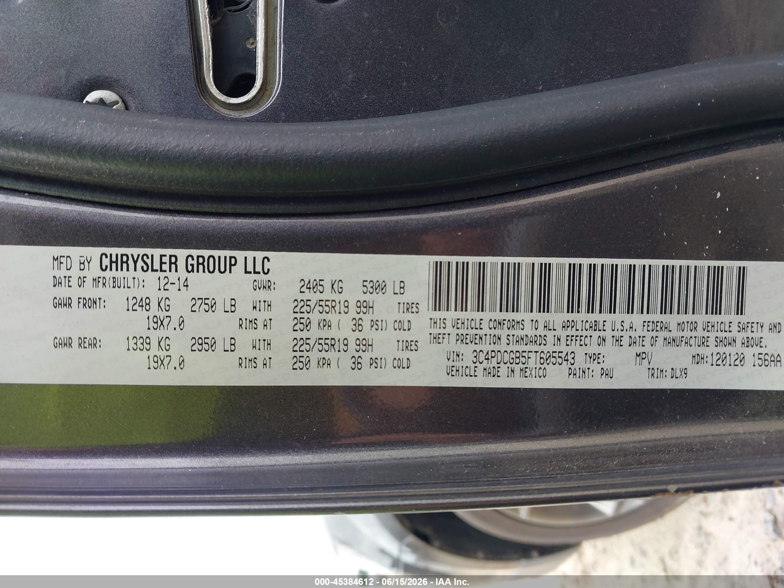 2015 Dodge Journey Crossroad Gray vin: 3C4PDCGB5FT605543