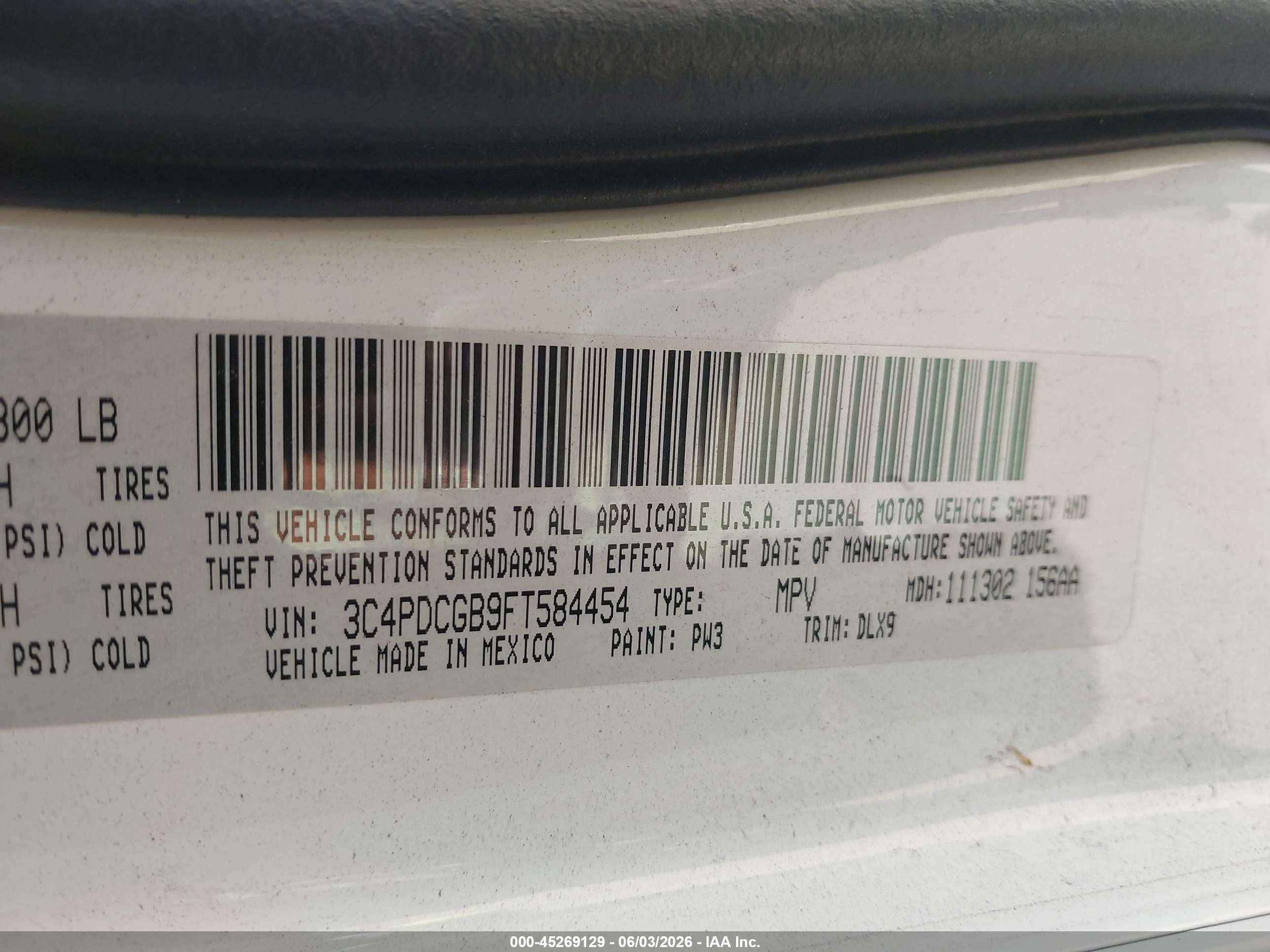 2015 Dodge Journey Crossroad White vin: 3C4PDCGB9FT584454