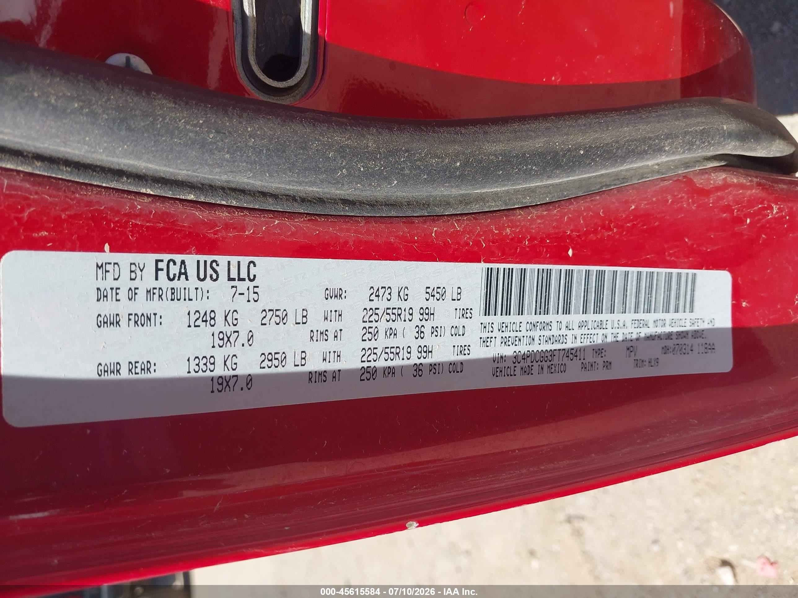 2015 Dodge Journey Crossroad Red vin: 3C4PDCGG3FT745411