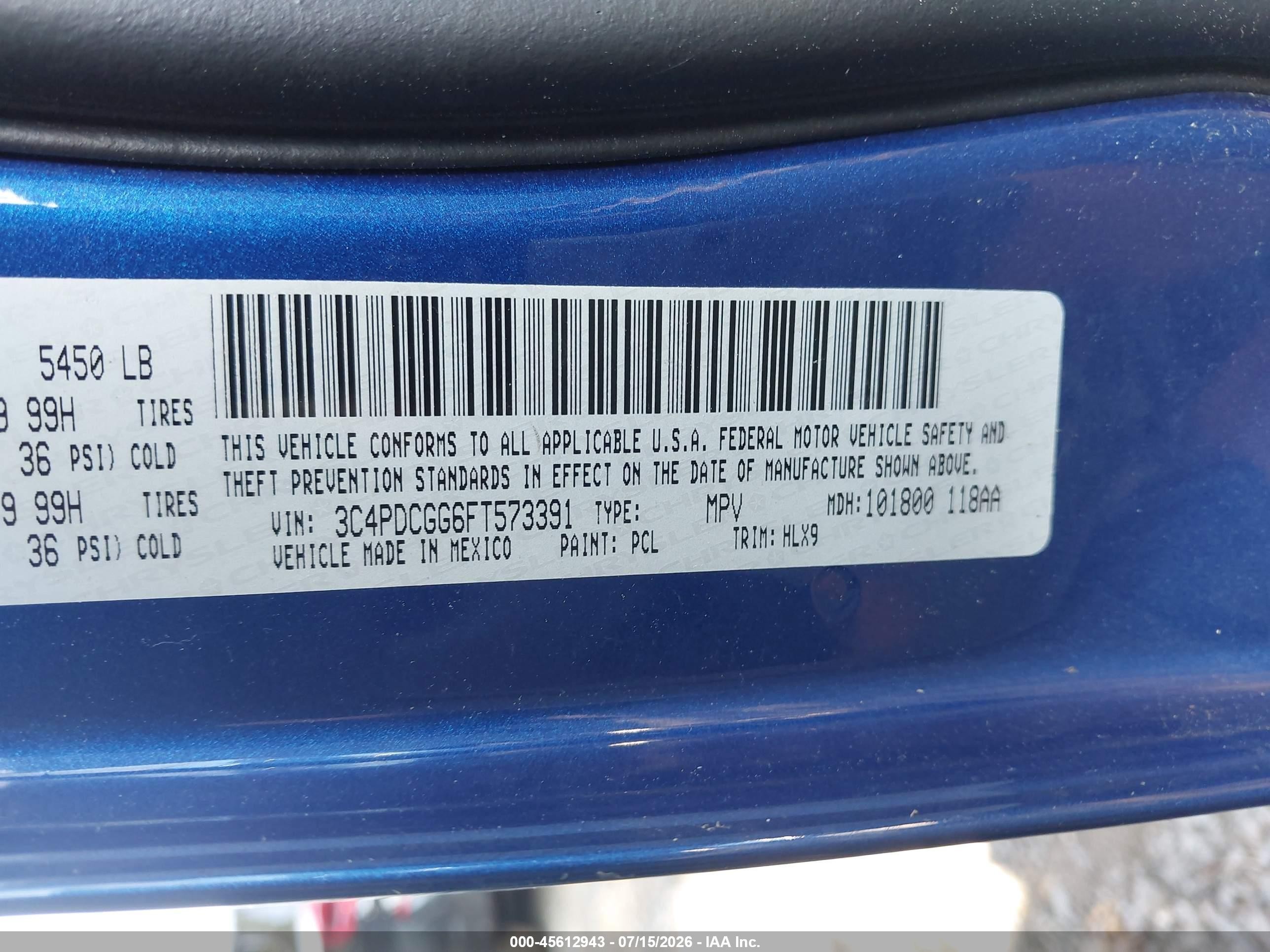 2015 Dodge Journey Crossroad Blue vin: 3C4PDCGG6FT573391