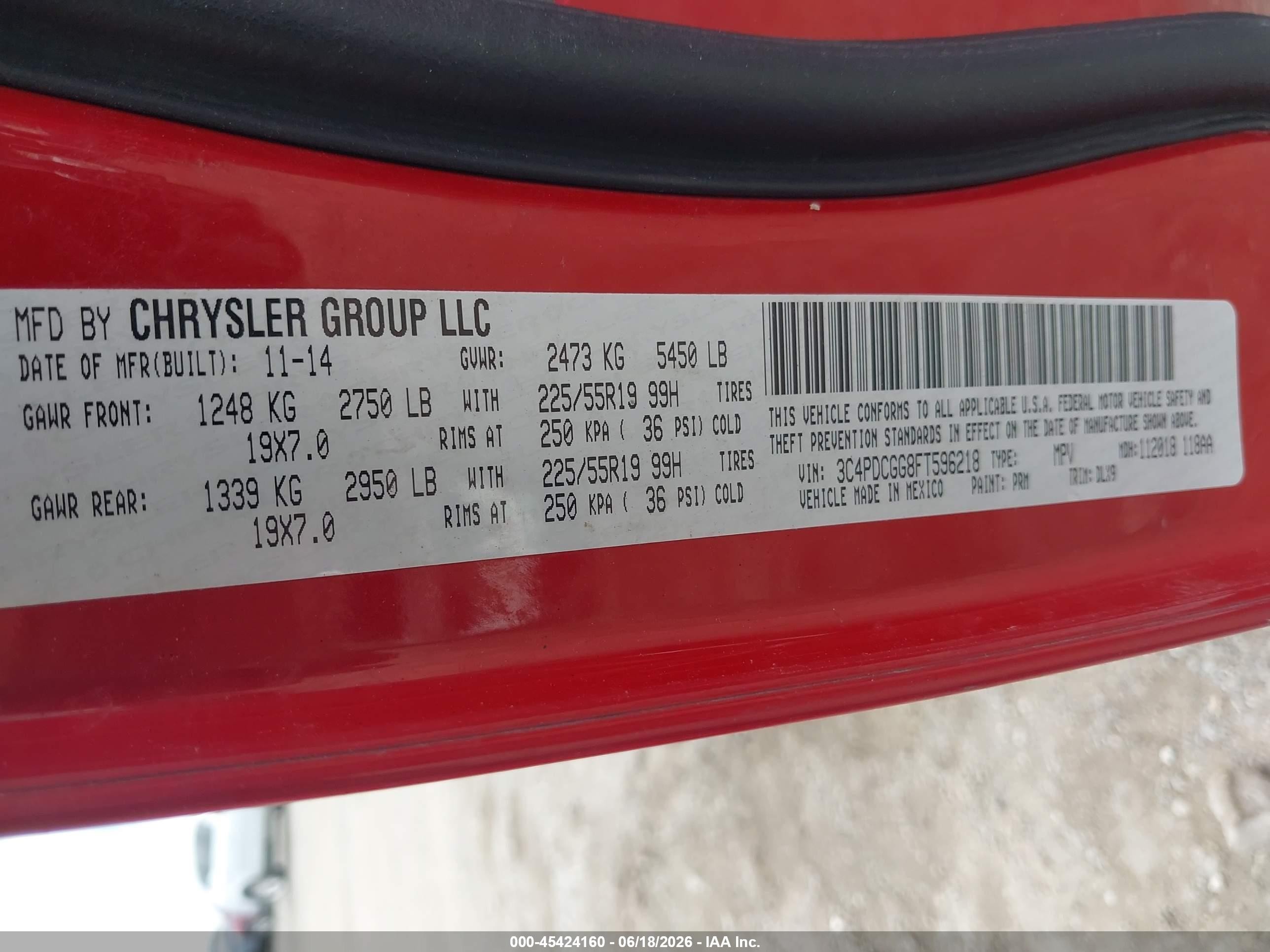 2015 Dodge Journey Crossroad Red vin: 3C4PDCGG8FT596218