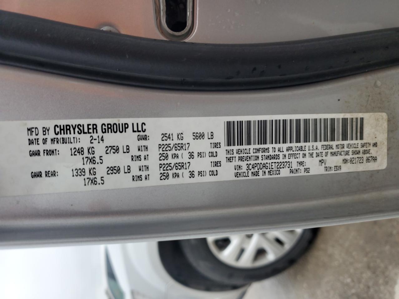2014 Dodge Journey Se Silver vin: 3C4PDDAG1ET223731