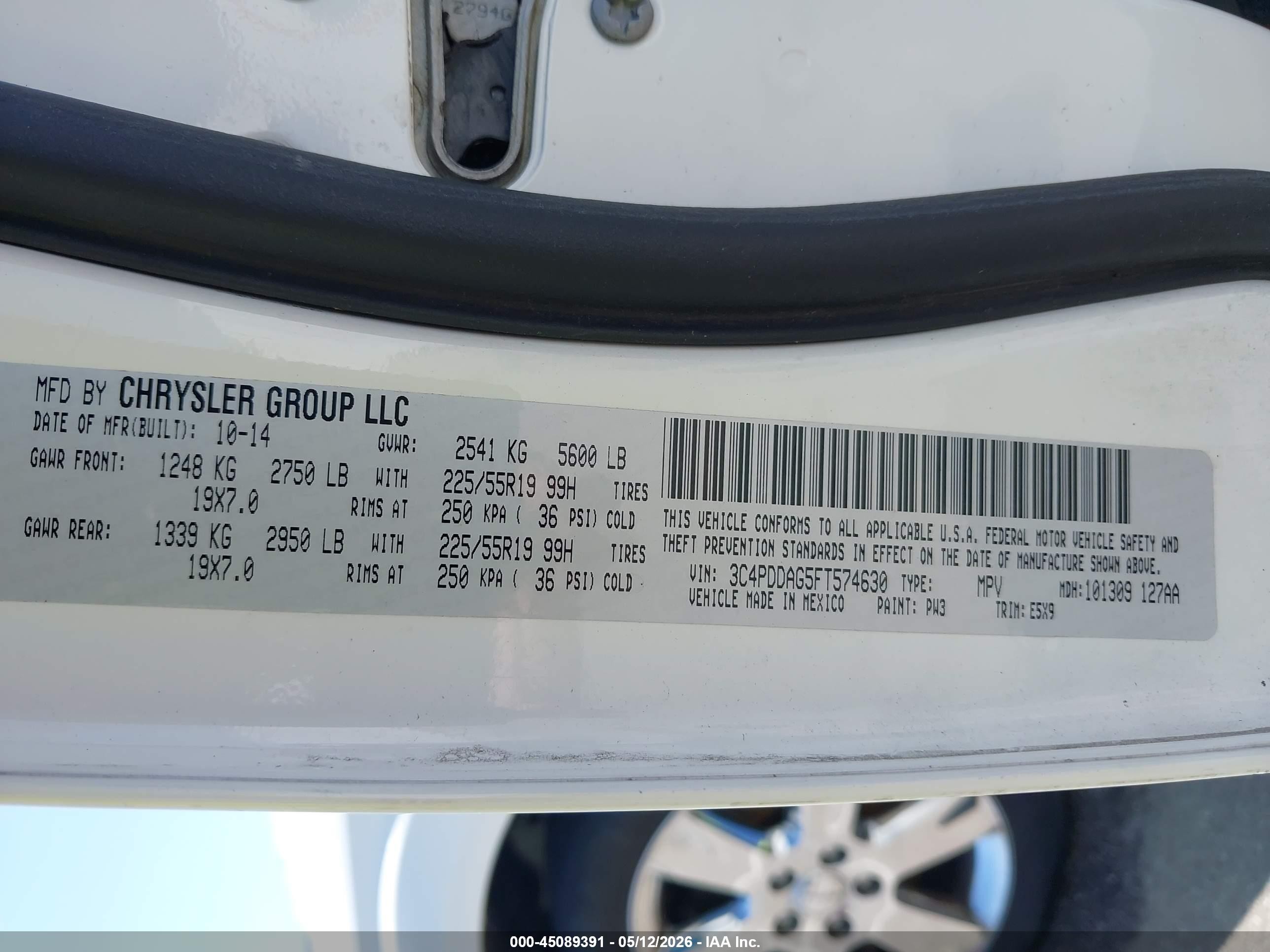 2015 Dodge Journey Se White vin: 3C4PDDAG5FT574630
