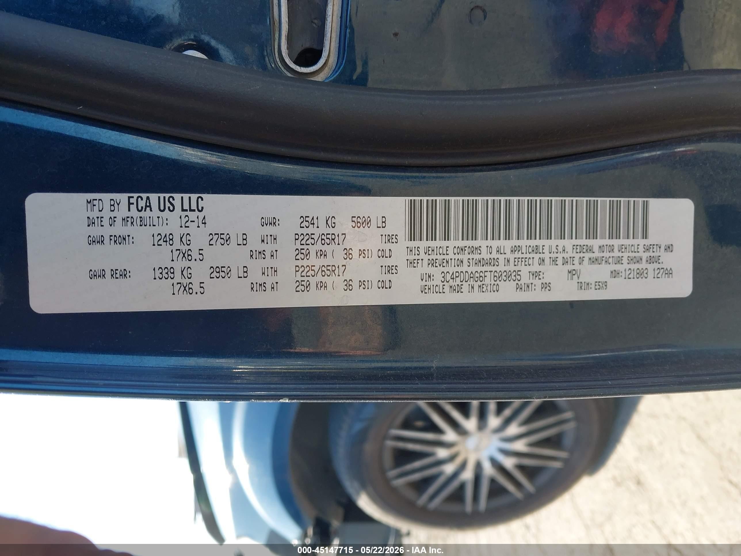 2015 Dodge Journey Se Dark Blue vin: 3C4PDDAG6FT603035