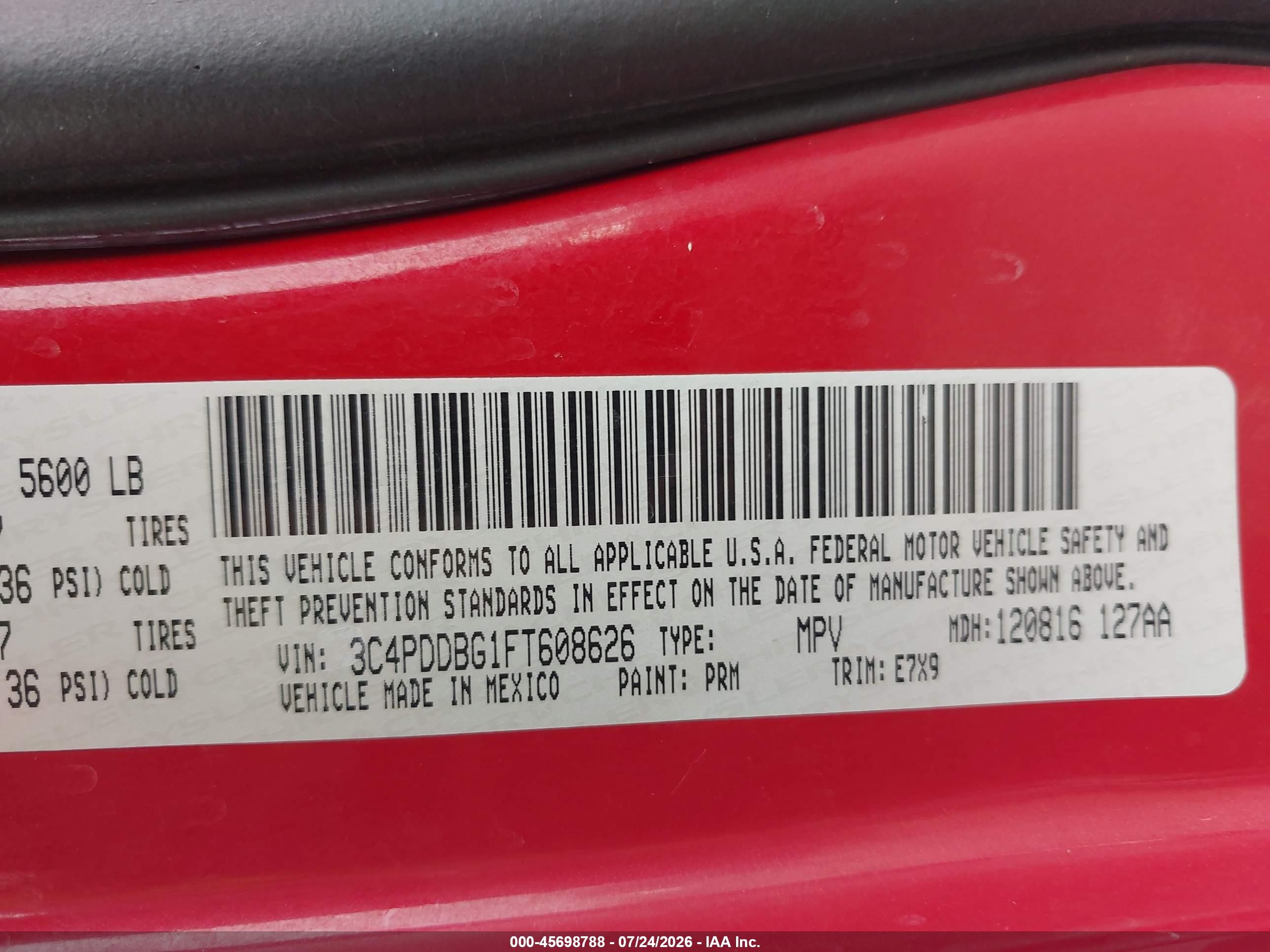 2015 Dodge Journey Sxt Red vin: 3C4PDDBG1FT608626