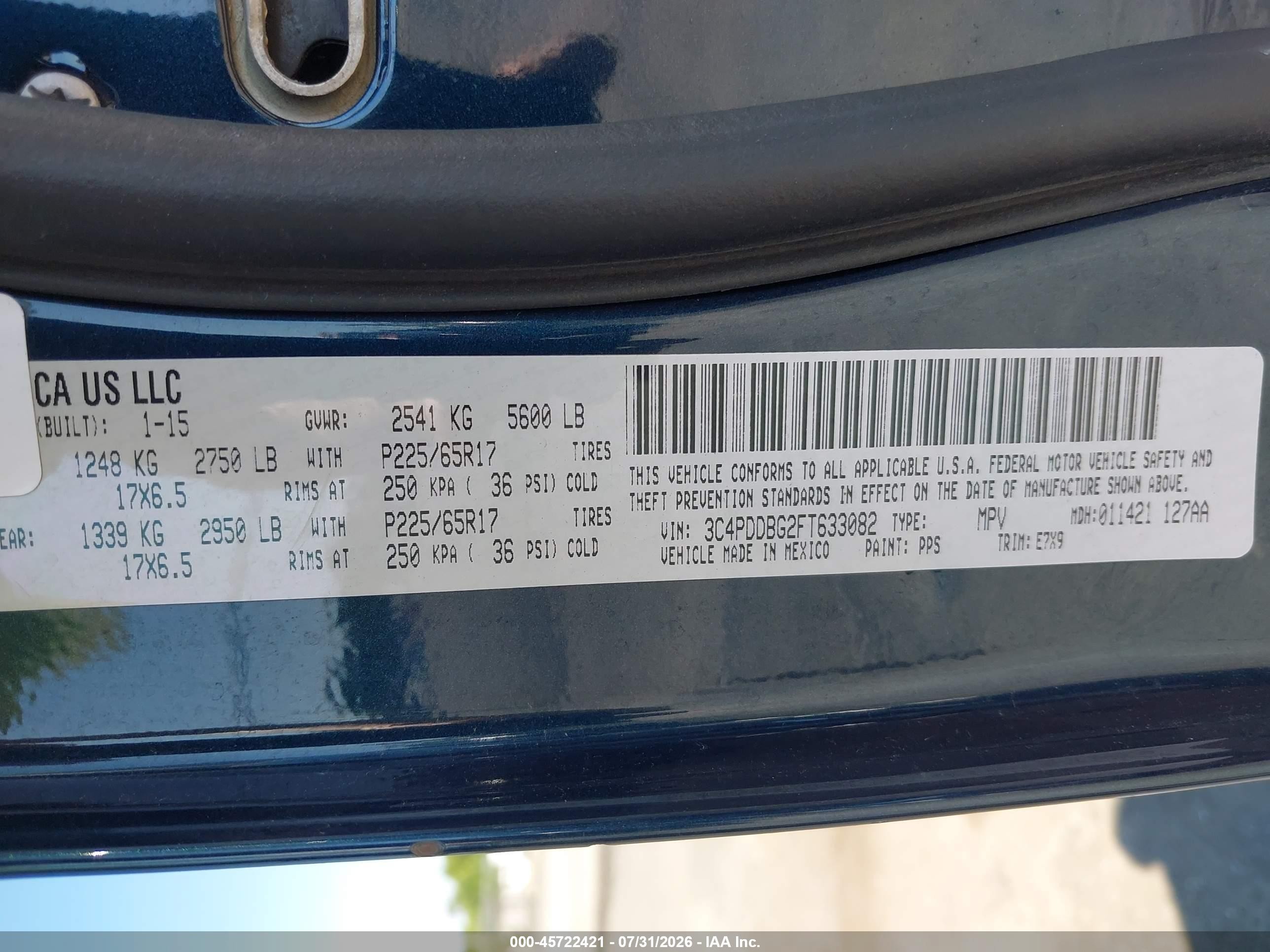 2015 Dodge Journey Sxt Синий vin: 3C4PDDBG2FT633082