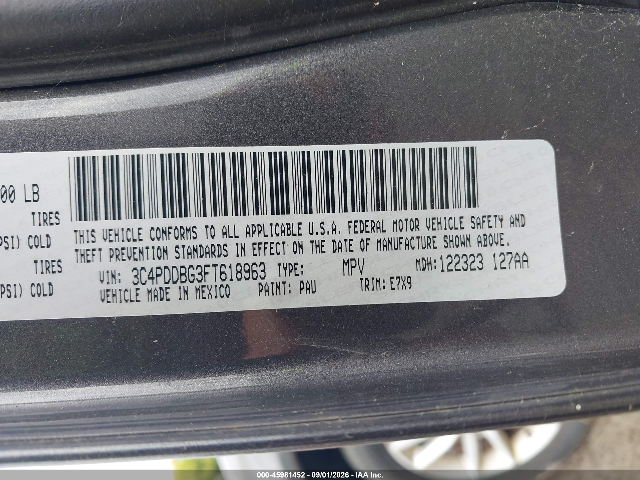 2015 Dodge Journey Sxt Gray vin: 3C4PDDBG3FT618963
