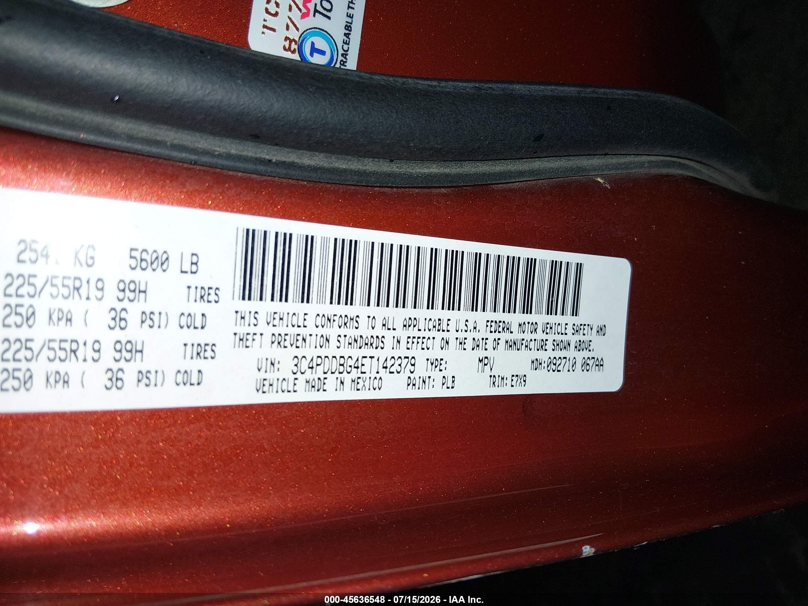 2014 Dodge Journey Sxt Orange vin: 3C4PDDBG4ET142379