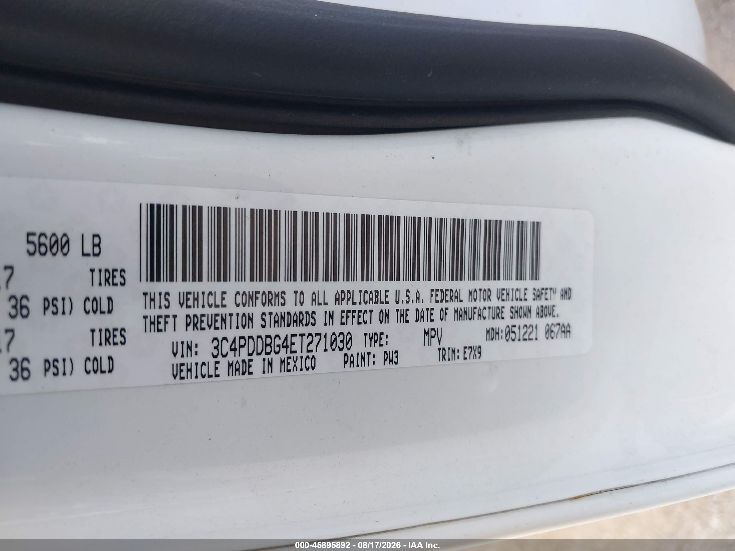 2014 Dodge Journey Sxt White vin: 3C4PDDBG4ET271030