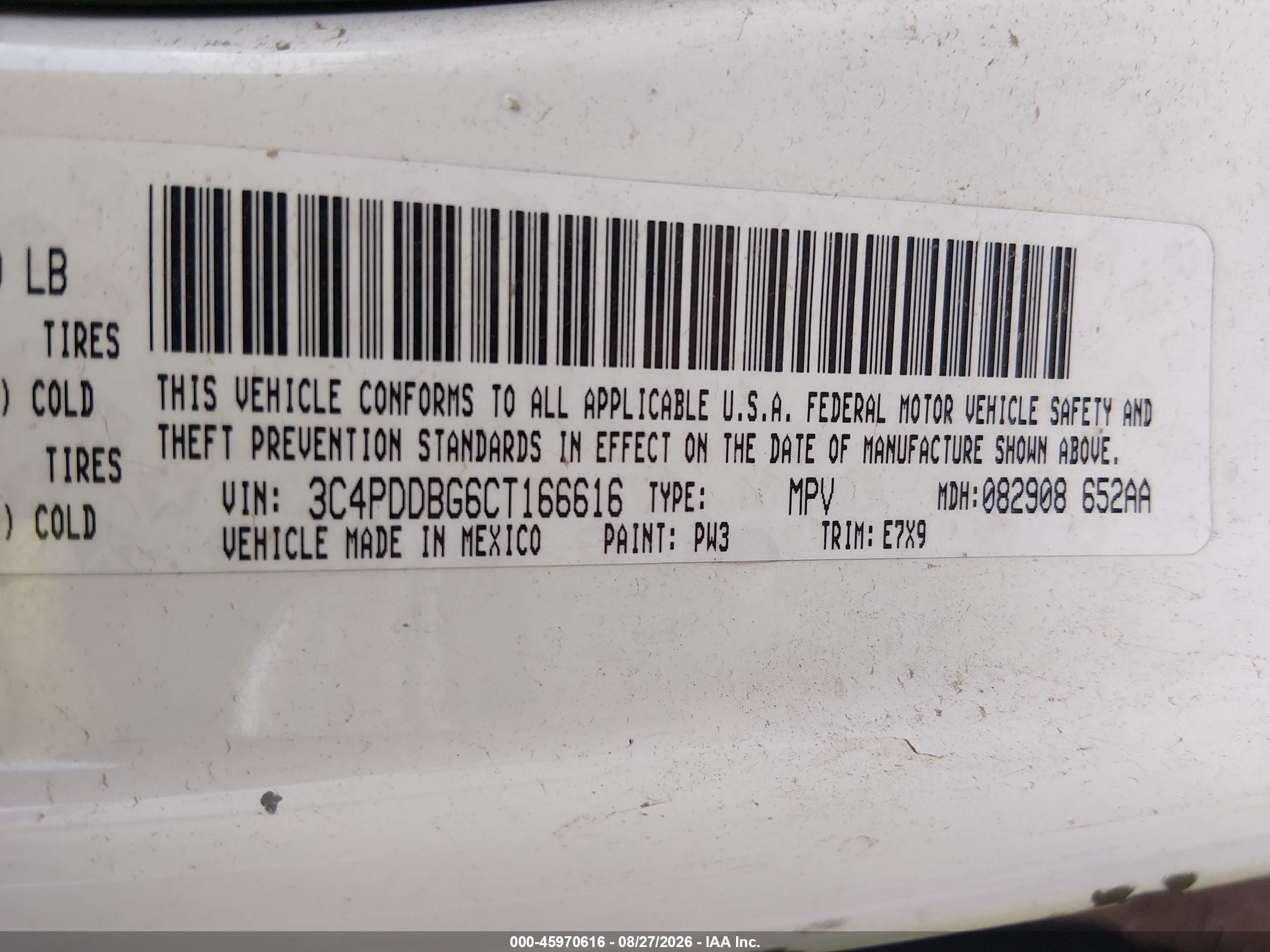 2012 Dodge Journey Sxt White vin: 3C4PDDBG6CT166616