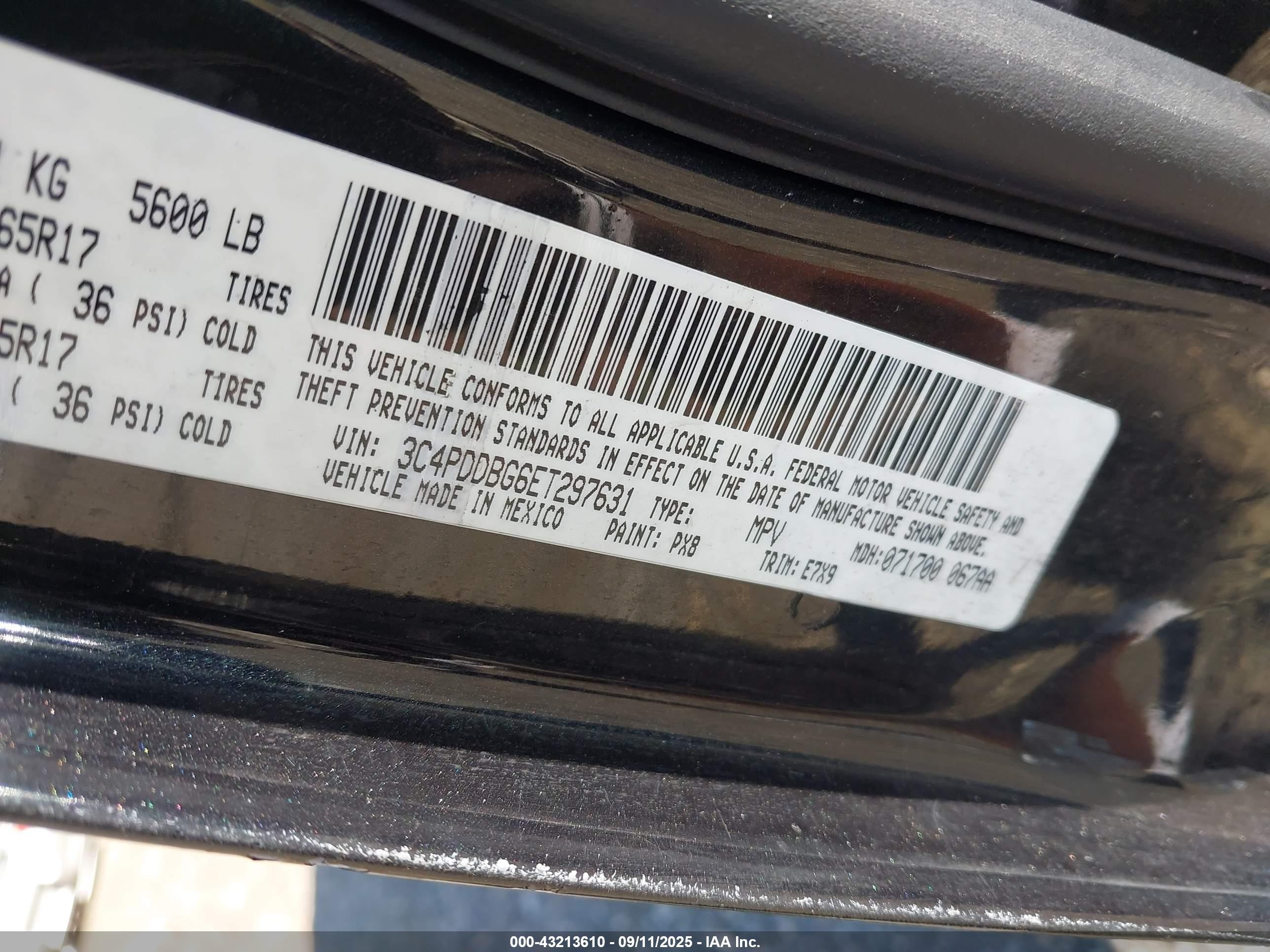 2014 Dodge Journey Sxt Black vin: 3C4PDDBG6ET297631