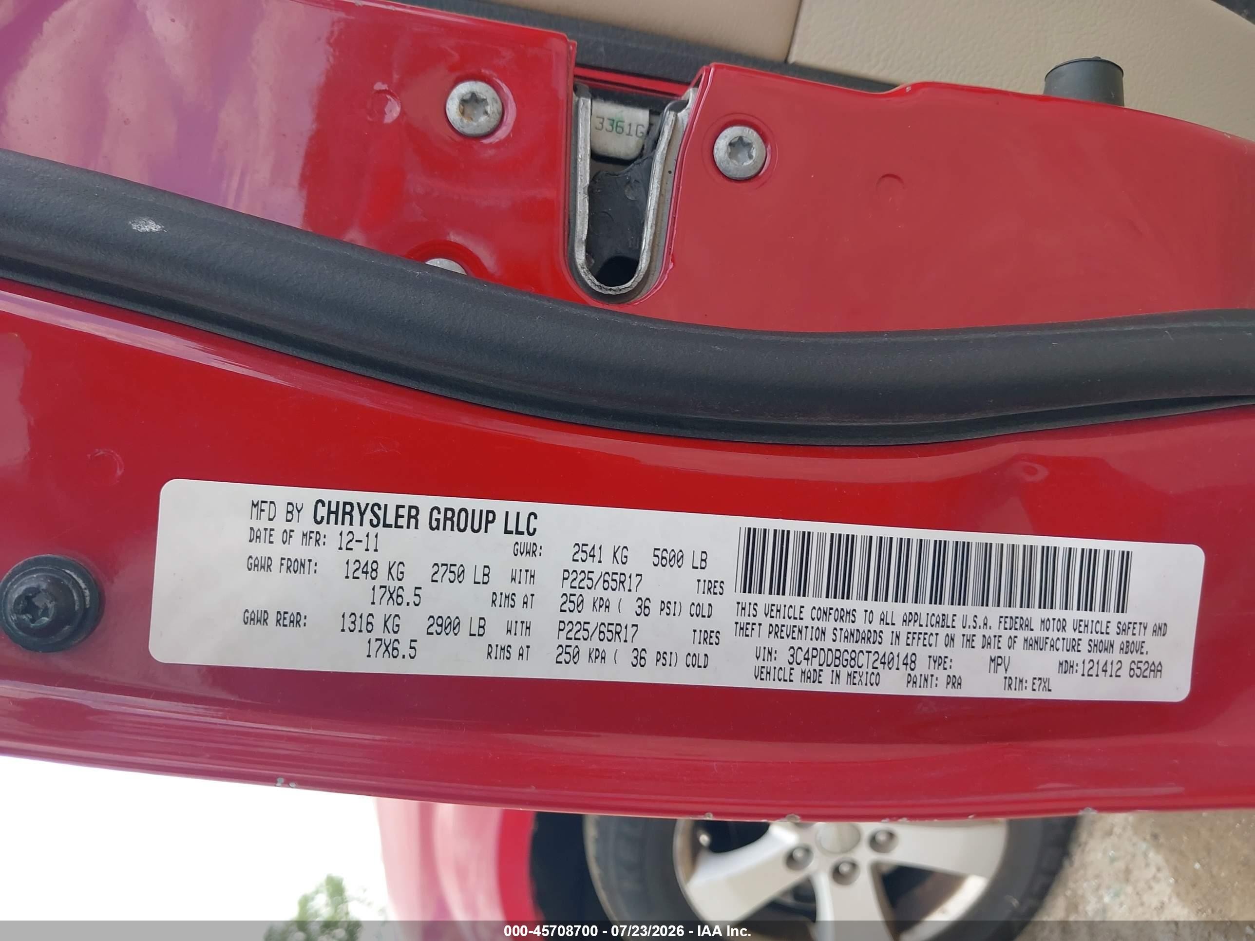 2012 Dodge Journey Sxt Red vin: 3C4PDDBG8CT240148