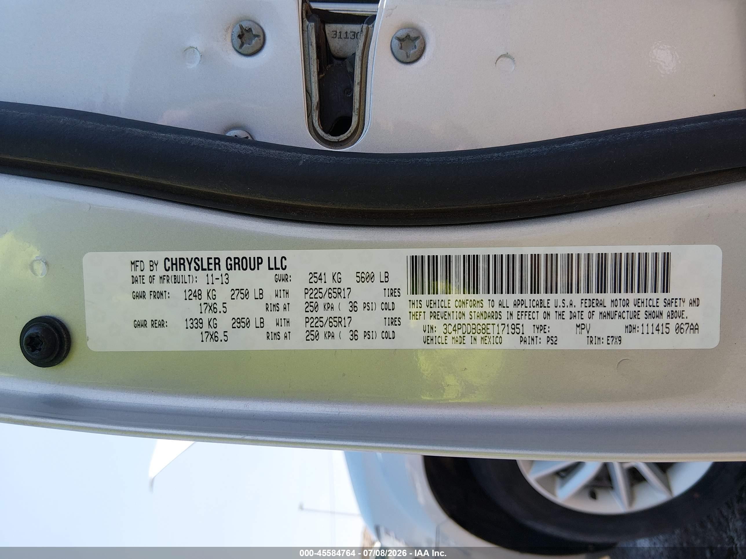 2014 Dodge Journey Sxt Серебряный vin: 3C4PDDBG8ET171951