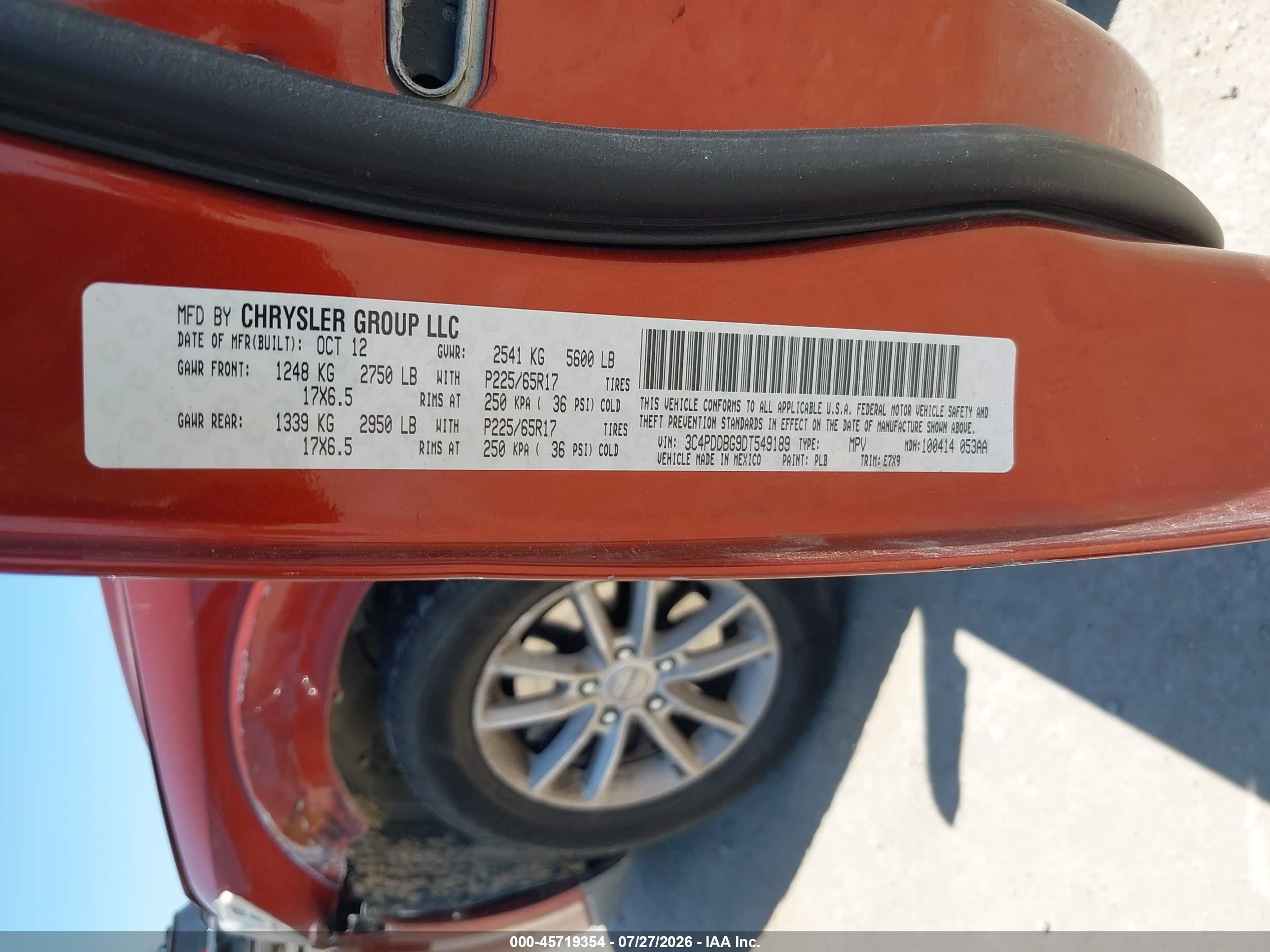 2013 Dodge Journey Sxt Orange vin: 3C4PDDBG9DT549189