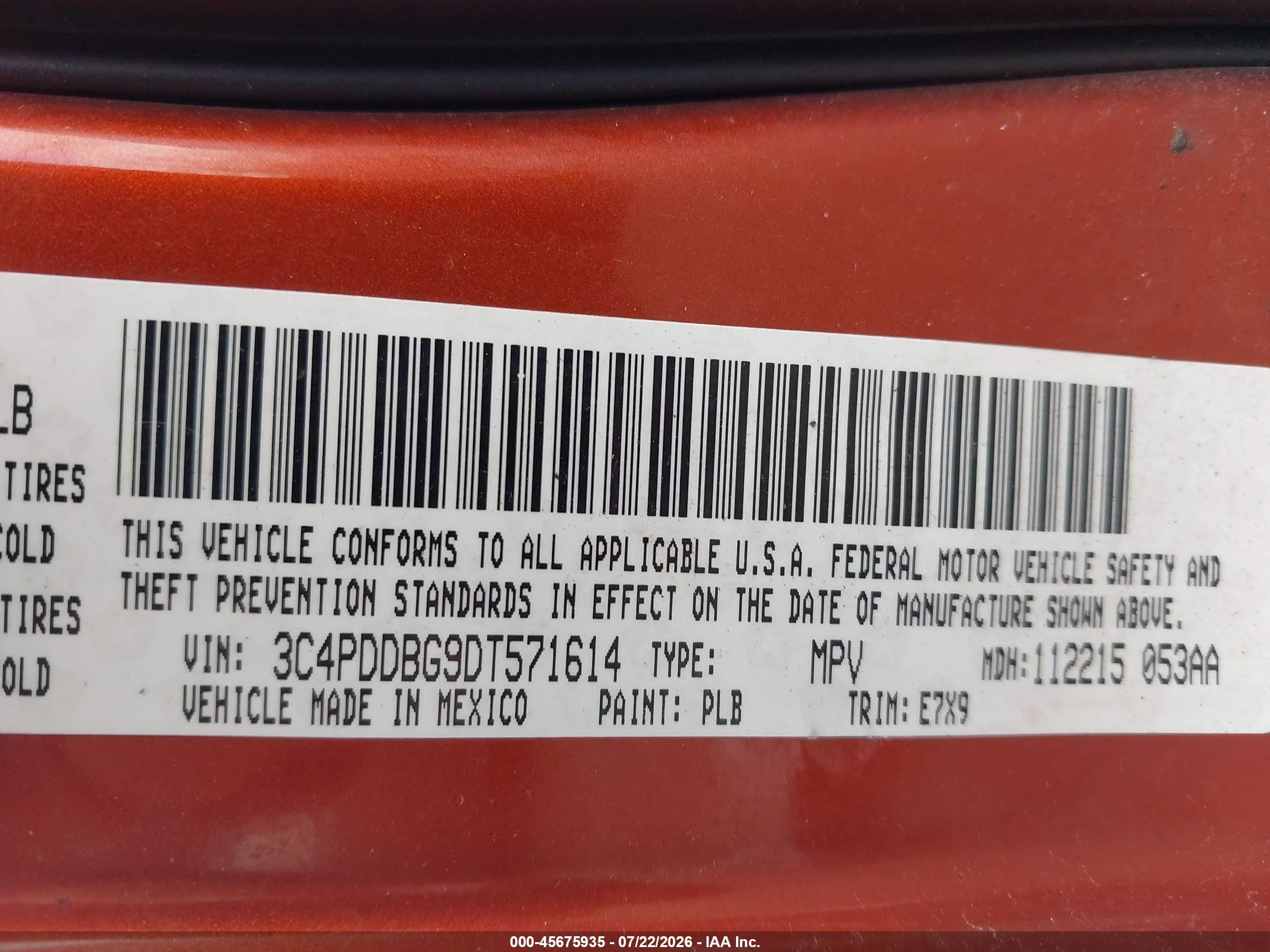 2013 Dodge Journey Sxt Orange vin: 3C4PDDBG9DT571614