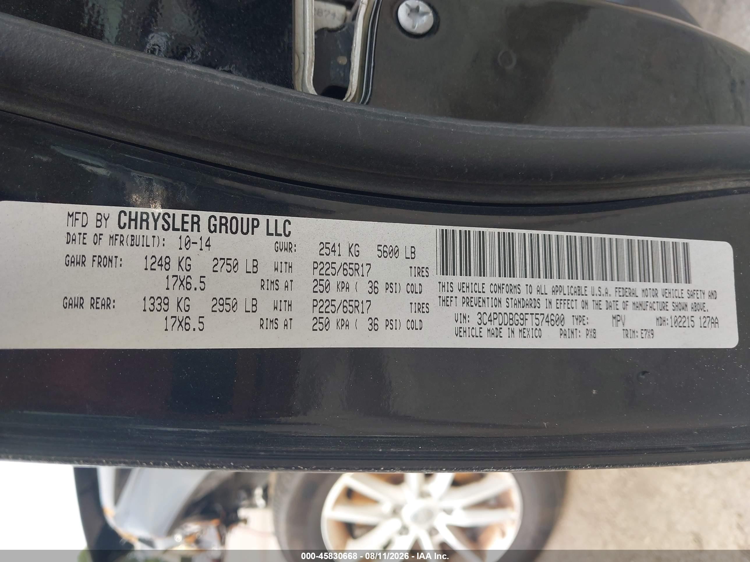 2015 Dodge Journey Sxt Черный vin: 3C4PDDBG9FT574600
