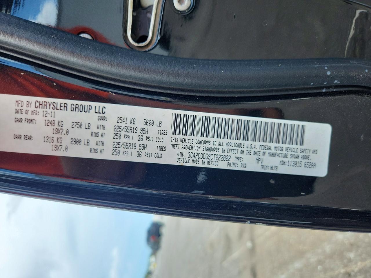 2012 Dodge Journey Crew Black vin: 3C4PDDDG9CT222822