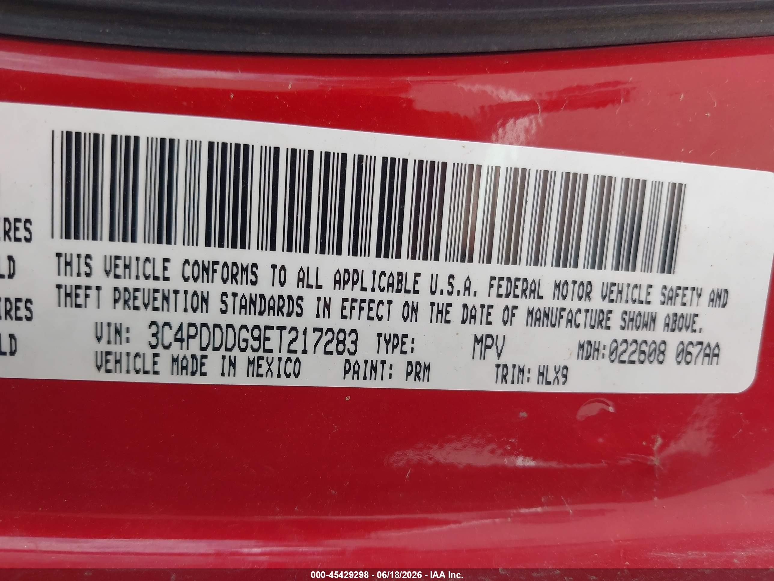 2014 Dodge Journey Limited Red vin: 3C4PDDDG9ET217283