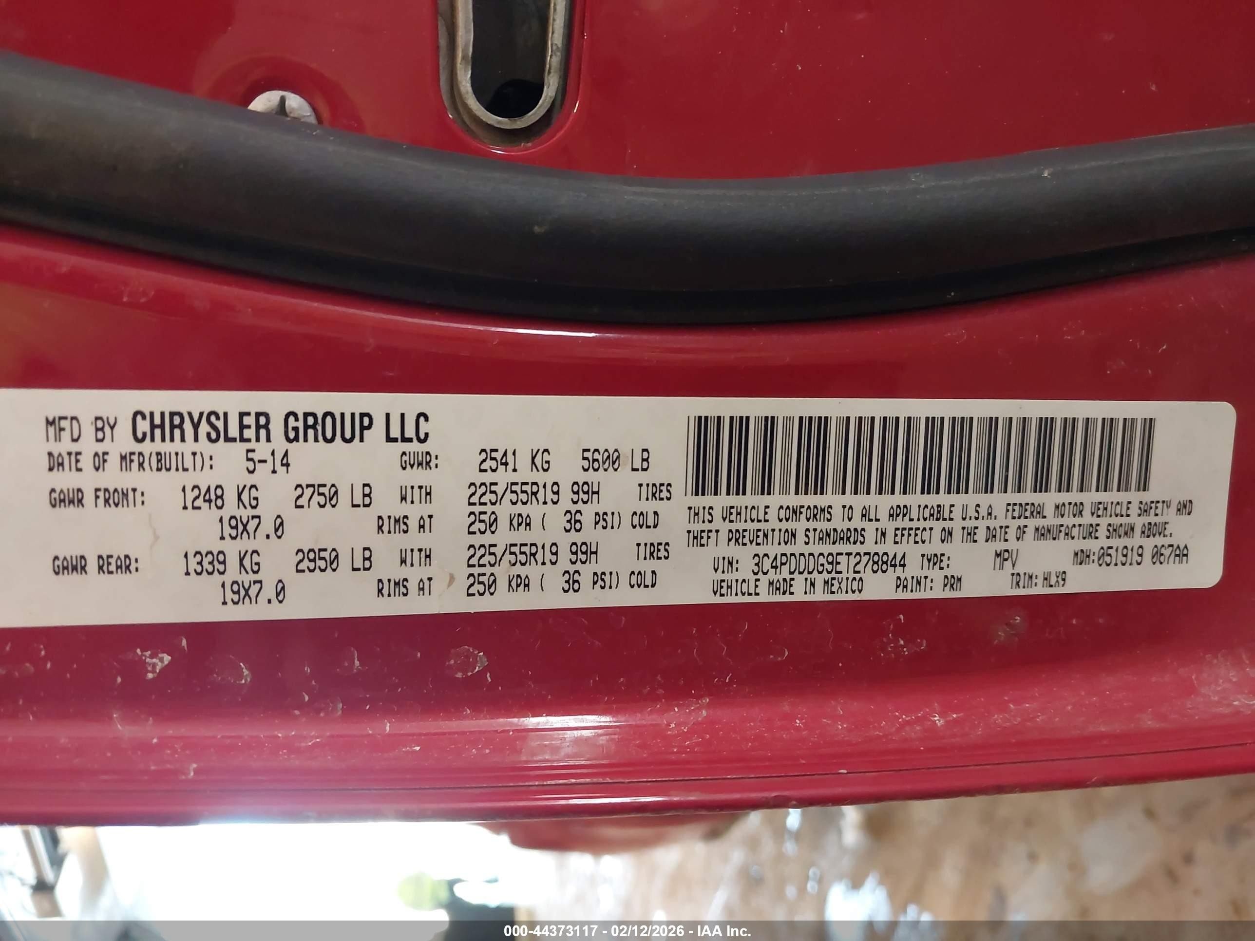 2014 Dodge Journey Limited Red vin: 3C4PDDDG9ET278844