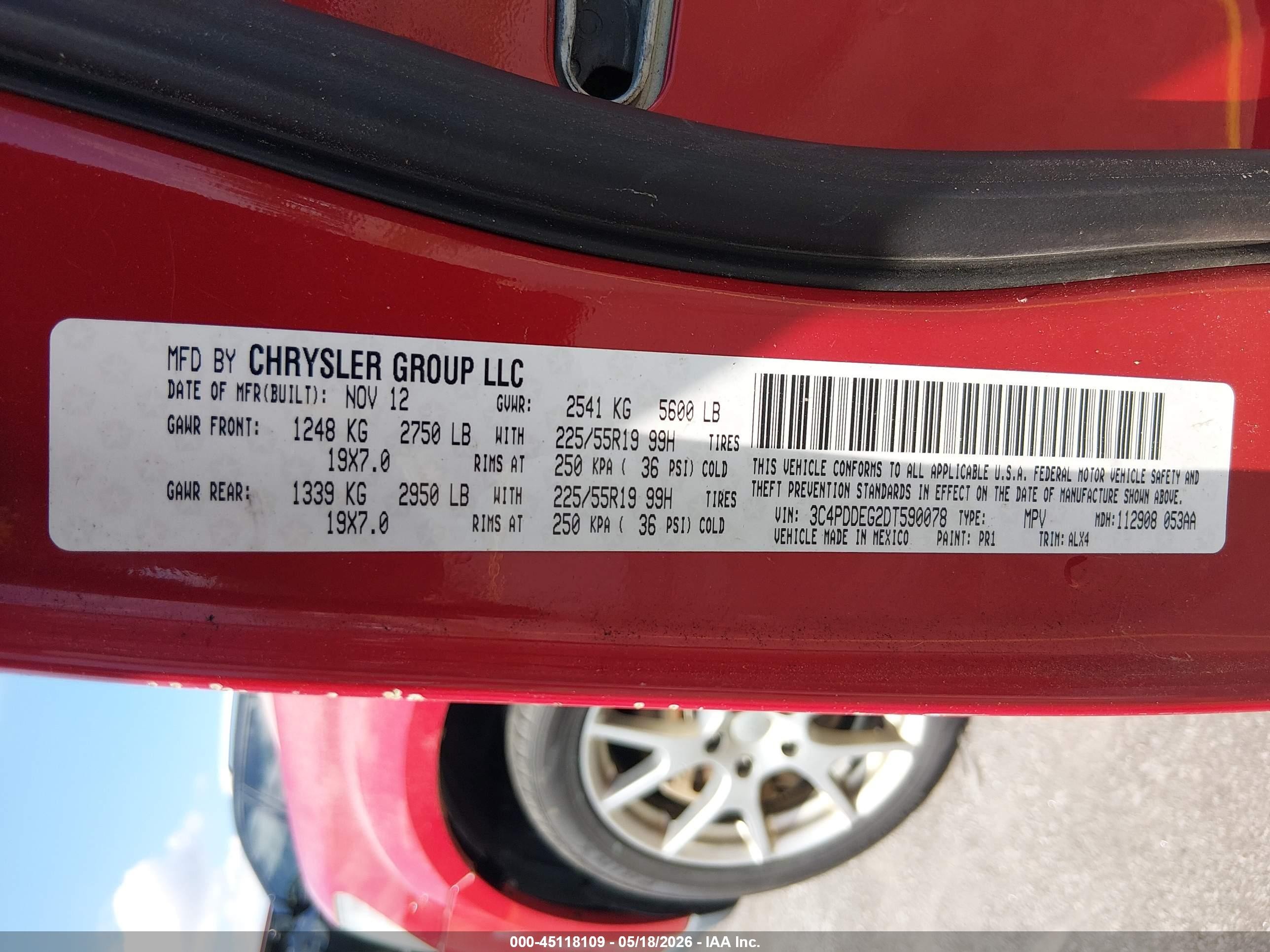 2013 Dodge Journey R/t Red vin: 3C4PDDEG2DT590078